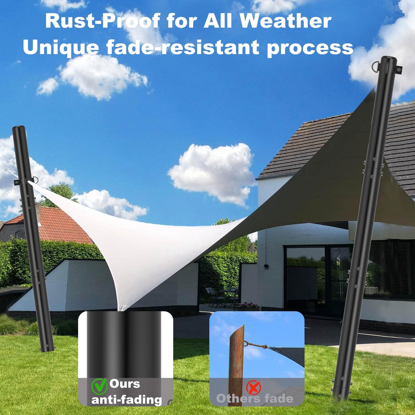TOCRETOARE Shade Sail Poles, 2 Pack Heavy Duty Sun Poles ,Steel Shade Sail Post with D-Clamp for Outdoor String Light, Patio, Backyard 2.36in