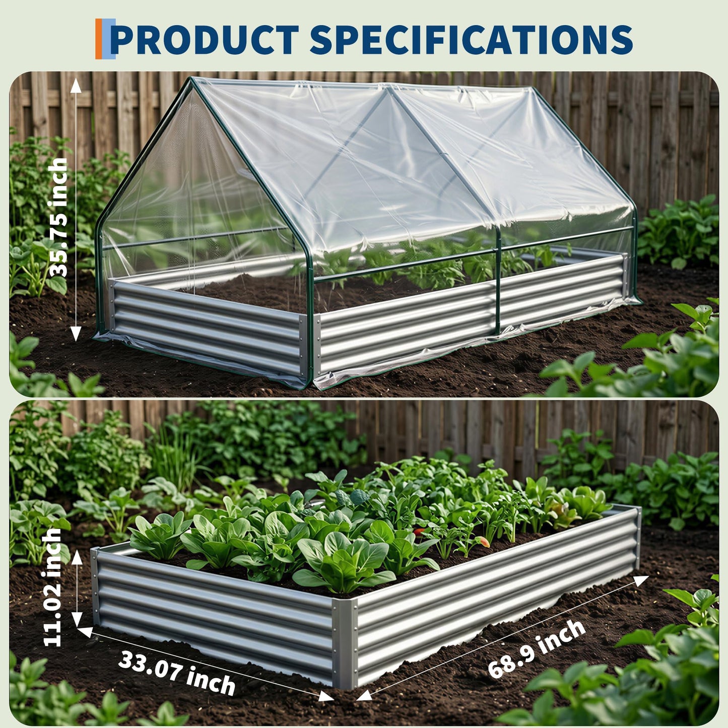IDEALHOUSE Raised Garden Bed with Greenhouse Cover, 6x3x1 ft Outdoor Galvanized Metal Planter Box with Dual Zippered Screen Windows, Mini Clear Top Greenhouse for Vegetables, Flowers & Herbs