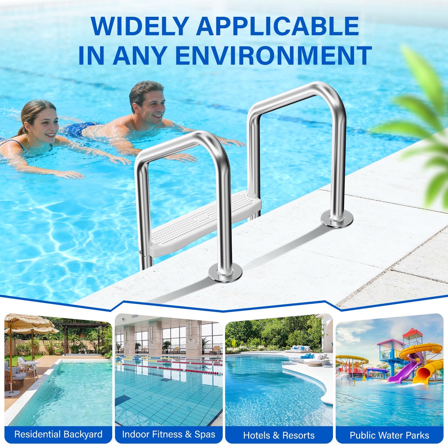 Swimming Pool Ladder for Inground Pools, 3-Step 304 Stainless Steel Pool Stairs with White Non-Slip Step Pads, Rugged & Durable for Indoor/Outdoor Pool, Supports 330 lbs