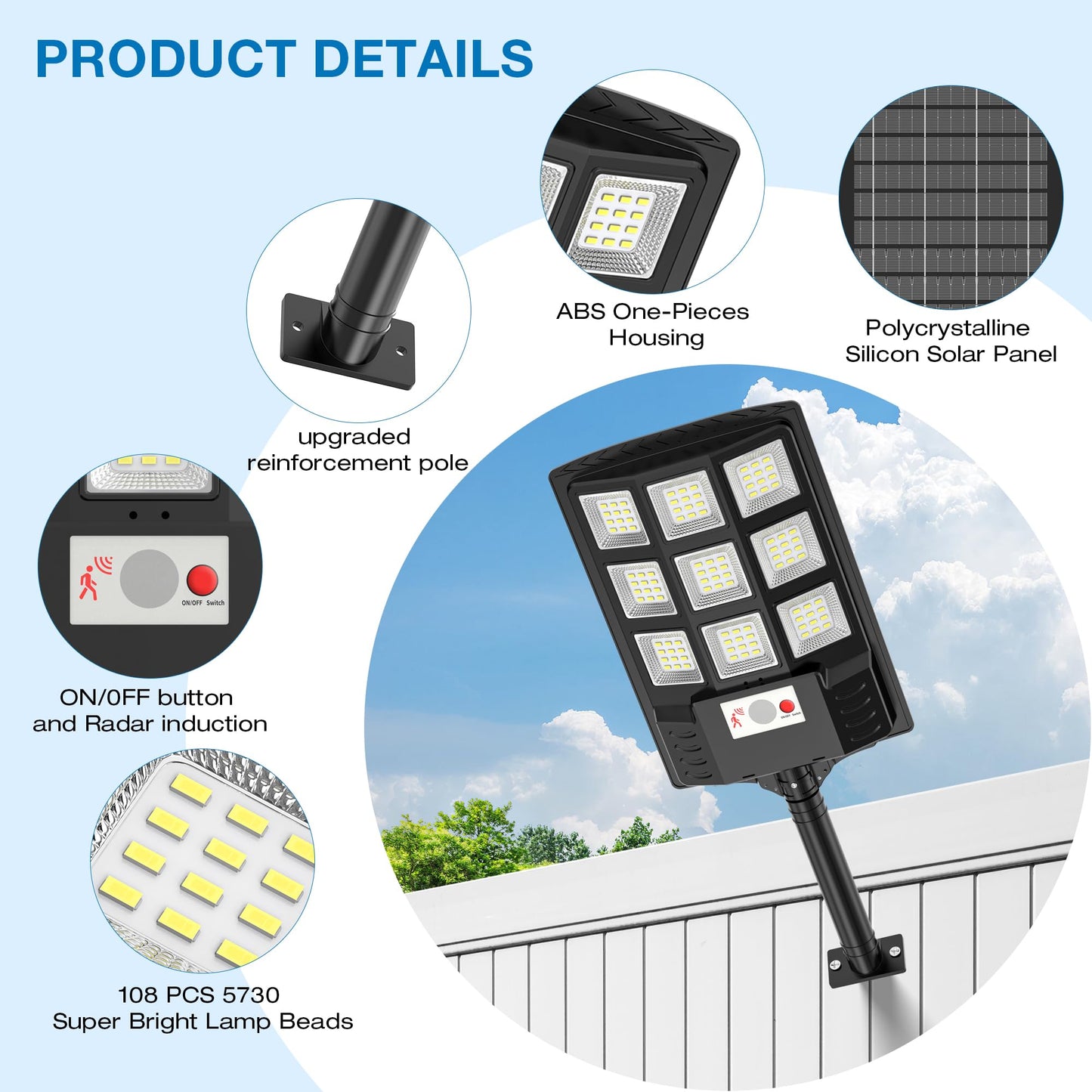 Solar Lights Outdoor,IP66 Waterproof Solar Street Lights Outdoor,6500K LED Dusk to Dawn Security Flood light with Motion Sensor and Remote Control for Yard,Parking Lot, Courtyards,Garages 2-Pack