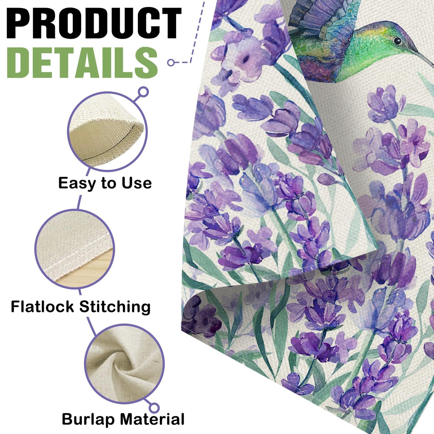 Dyrenson Welcome Spring Summer Hummingbird Lavender Decorative Garden Flag, Purple Flower Floral Yard Outside Home Decorations, Seasonal Burlap Outdoor Small Decor Double Sided 12 x 18