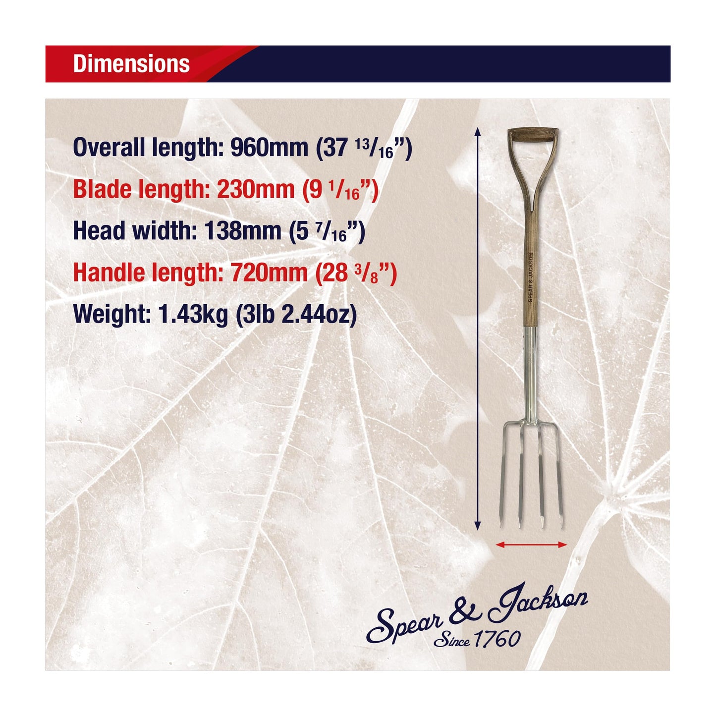 Spear & Jackson Traditional Stainless Steel Border Fork, Durable Heavy Duty Garden Tool, Ideal for Aerating Weeding and Digging, Comfortable Wooden Handle