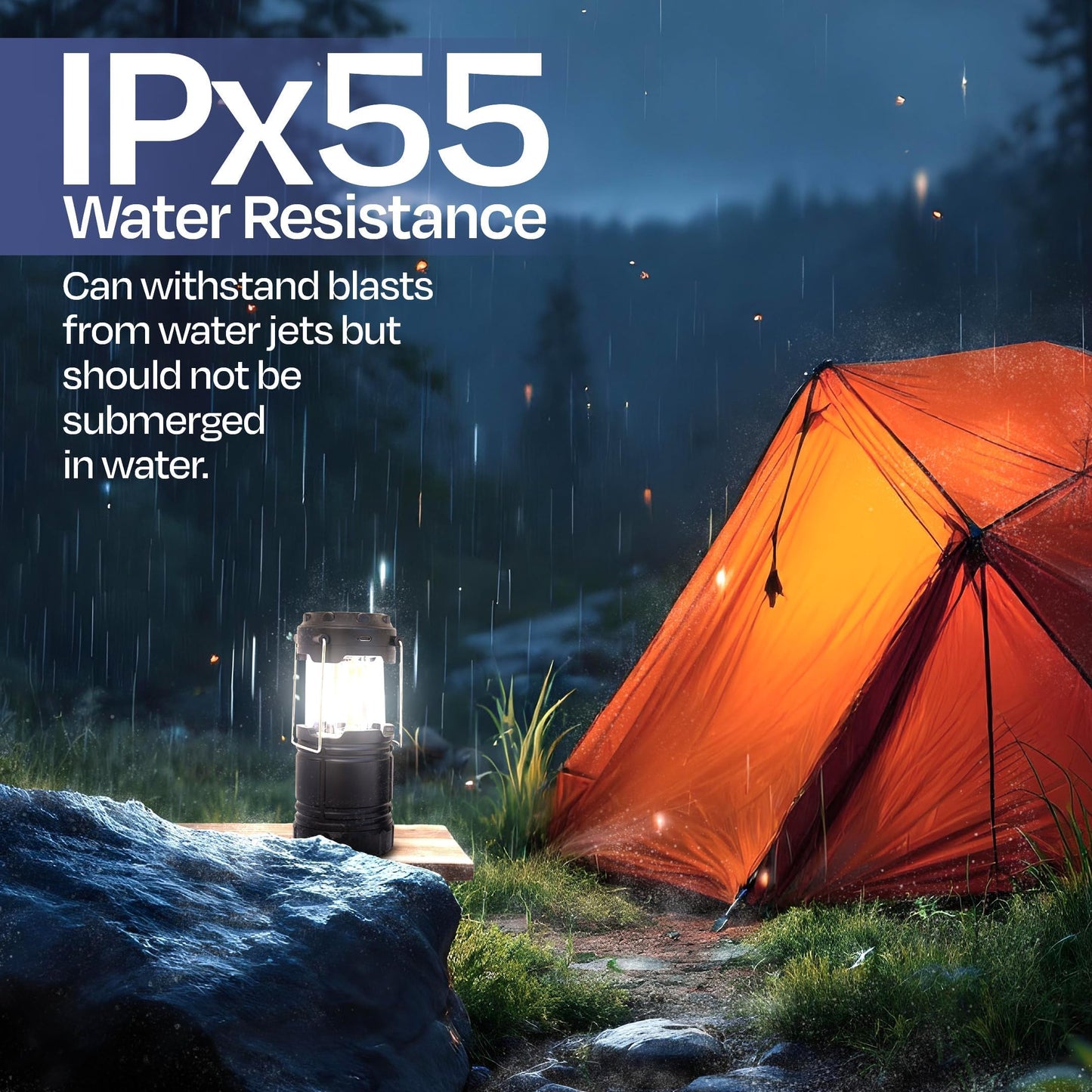 Rechargeable Camping Lantern, Pack of 2 - LED Camping Lantern Battery Powered, Waterproof Solar Lantern for Emergency, Hiking & Power Outages | USB-C Rechargeable, Collapsible, 360° Light