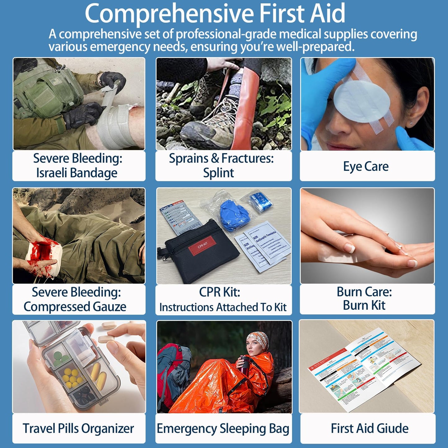 Besst Survivor 348-Piece Waterproof First Aid Kit- Comprehensive Trauma Kit for Marine/Boating/Camping/Hurricanes, Car & Home Emergency Medical Kits with Labeled Compartments, MOLLE System & CPR Kit