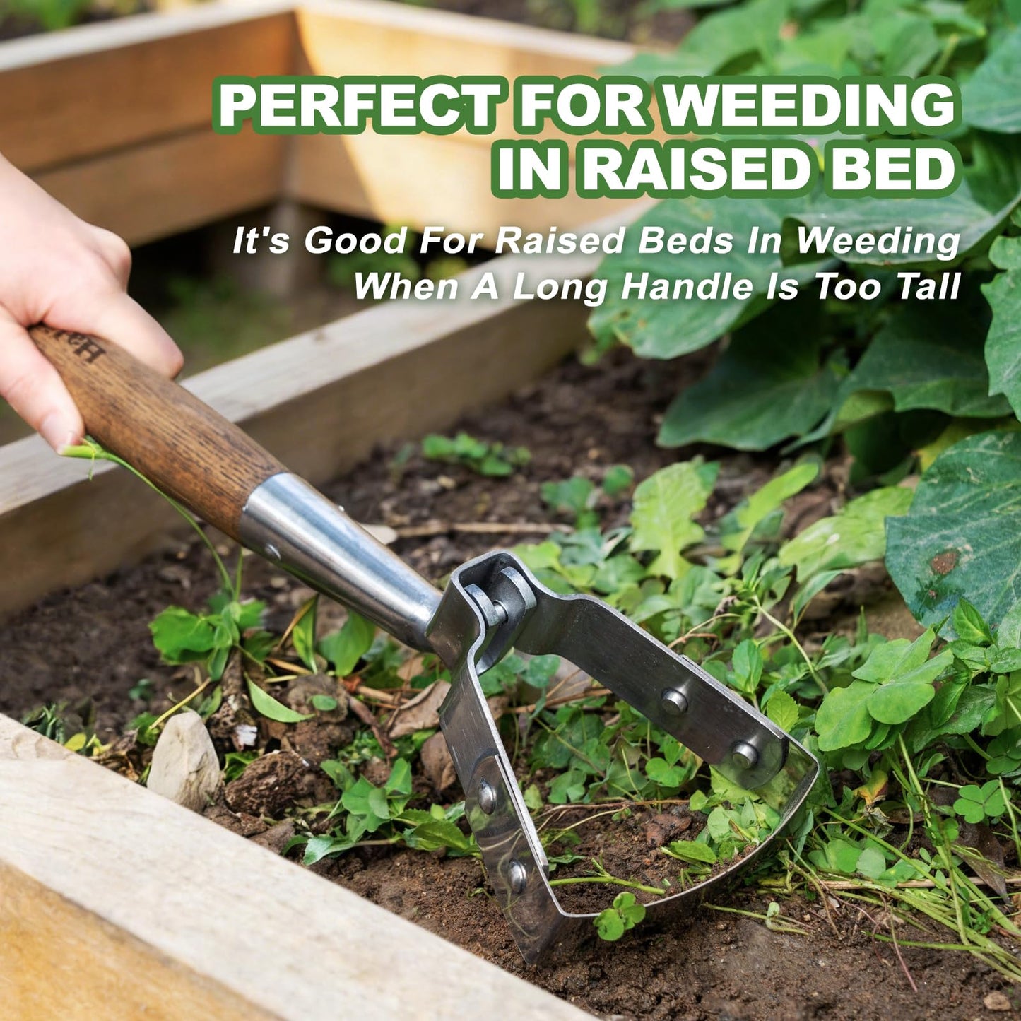Haliaeetus Scuffle Hoe, 16.8'' Stirrup Hoe for Weeding Precisely in Raised Bed, Stainless Steel Action Hoe for Weeding in Push-Pull Motion, Hula Hoe with Compact Size for Weeding in Between Plants