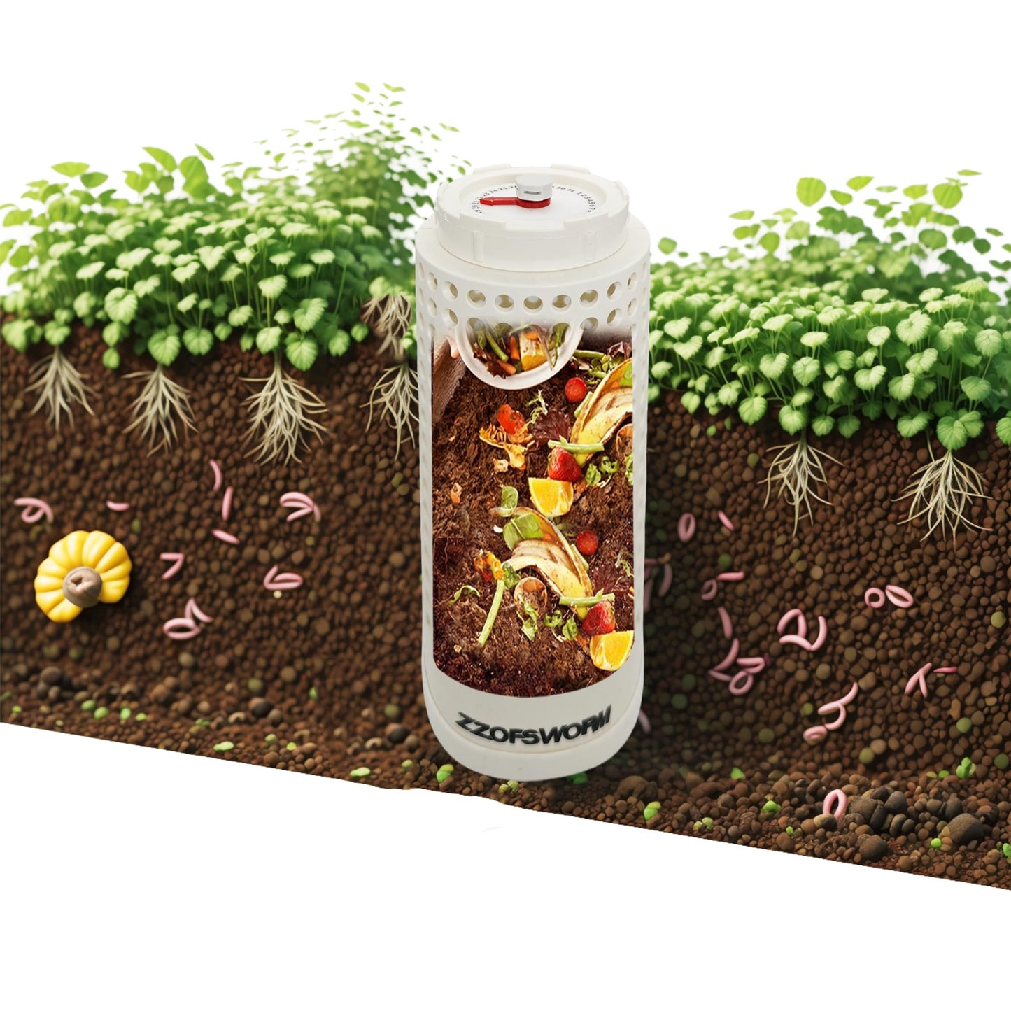 Inground Worm Farm Compost Bin Outdoor with Time Pointer for Composting System Decomposing Kitchen Waste and Raised Garden Beds (One Small)