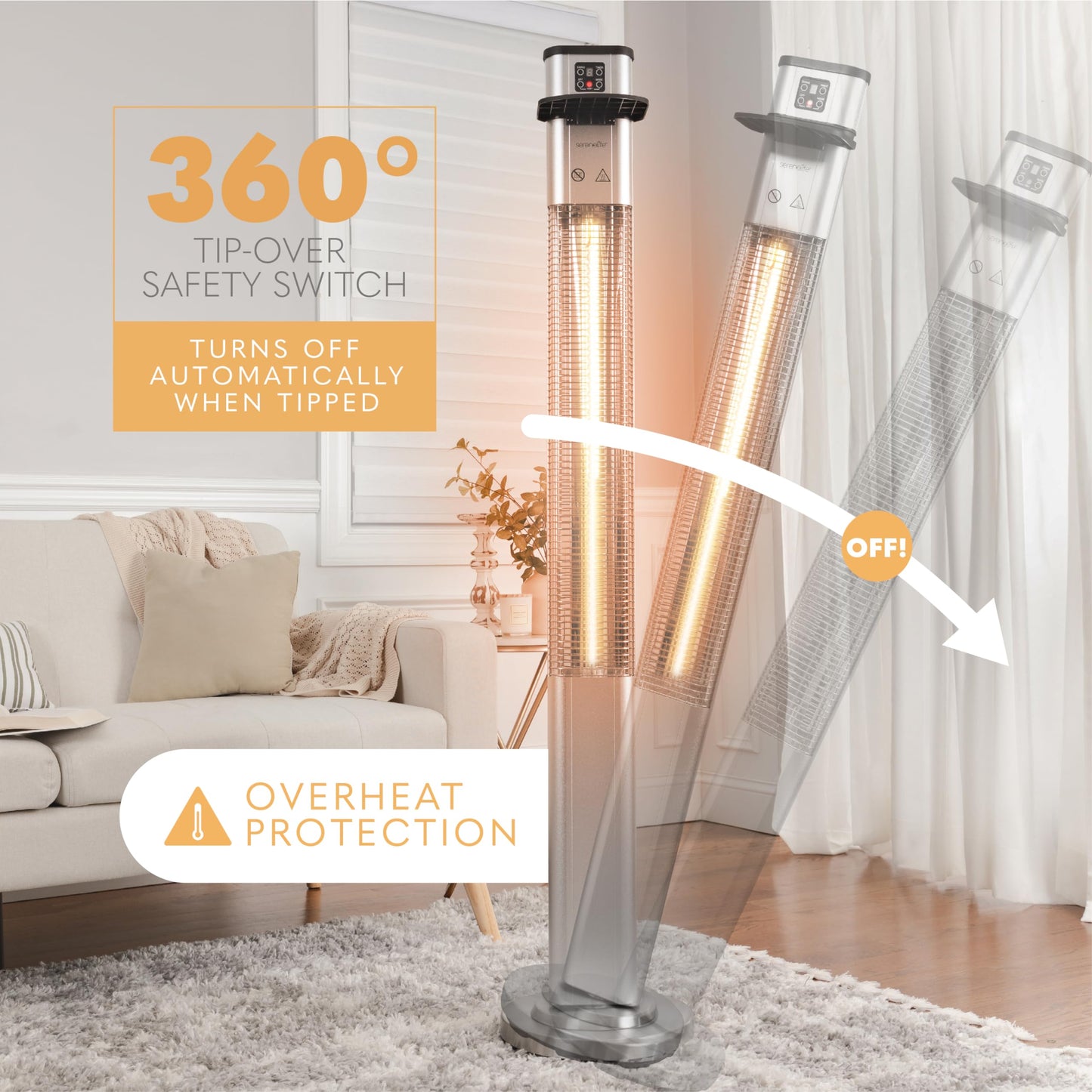 SereneLife Infrared Patio Heater, Electric Patio Heater with Remote Control, 1500 W, Indoor/Outdoor Heaters for Patio, Restaurant, Backyard, Garage, Decks (Silver)