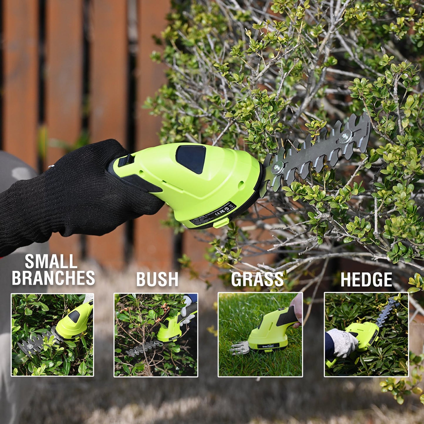 SnapFresh Cordless Grass Shears & Hedge Trimmer, 2-in-1 Handheld Electric Lightweight Hedge & Shrub Trimmer with Battery for Garden Yard Lawn, 2.0Ah Battery & USB-C Charging Cable Included