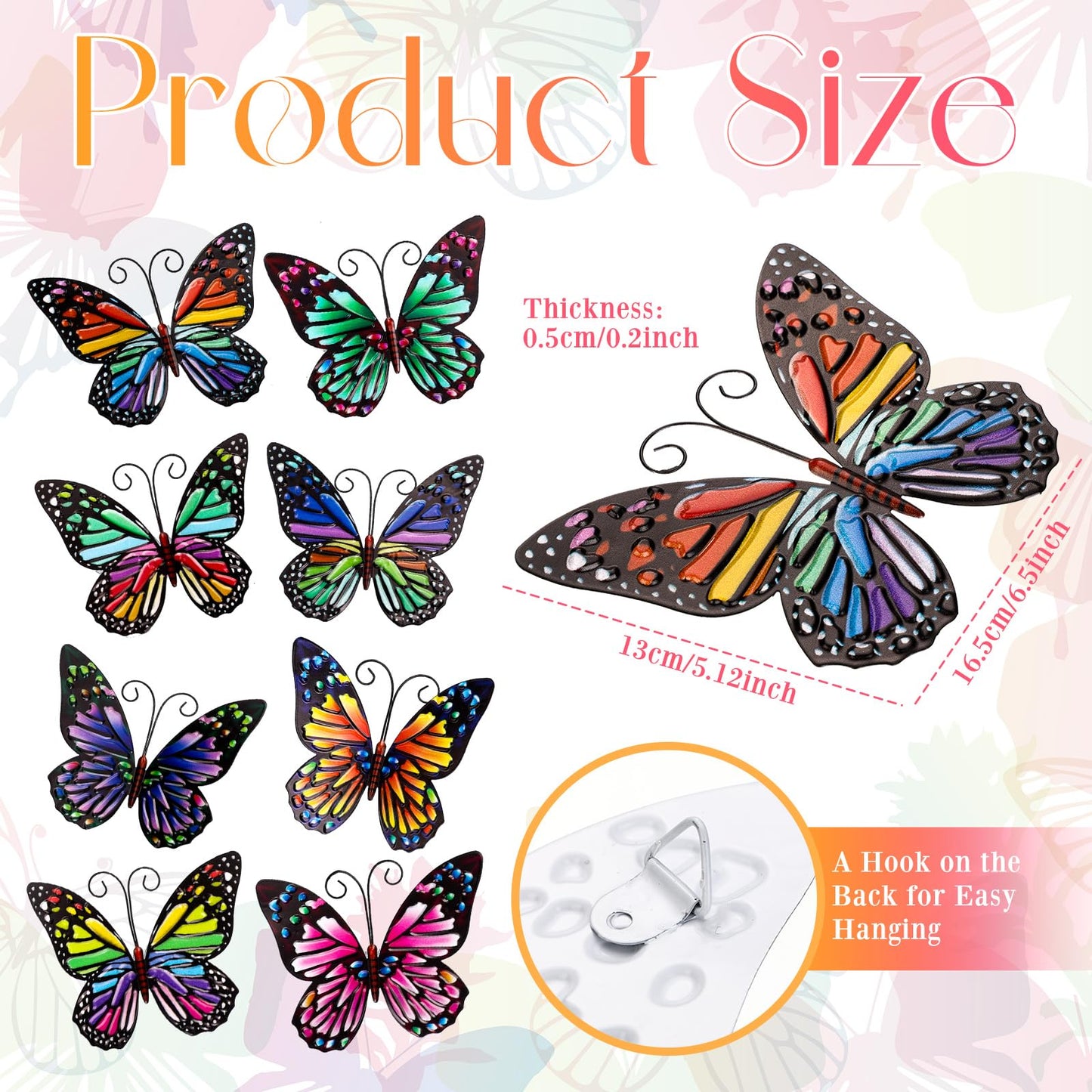 Jetec 8 Pcs Metal Butterfly Wall Decor 6.5 Inch Outdoor Butterflies Wall Art Sculpture 3D Butterfly Hanging Decoration for Spring Outside Fence Garden Yard Home Patio Balcony(Cute Style)