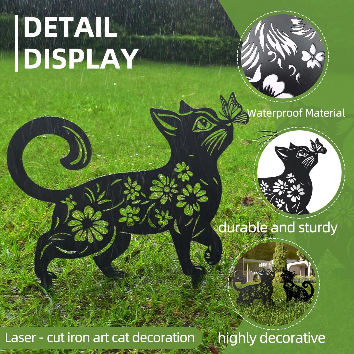Rioneta Metal Cat Garden Decor for Outside (2 Pack), 14 Inch Yard Art Stakes,Unique Cat Gifts for Kitty Lovers, Outdoor Lawn Statues and Weather Resistant Yard Art