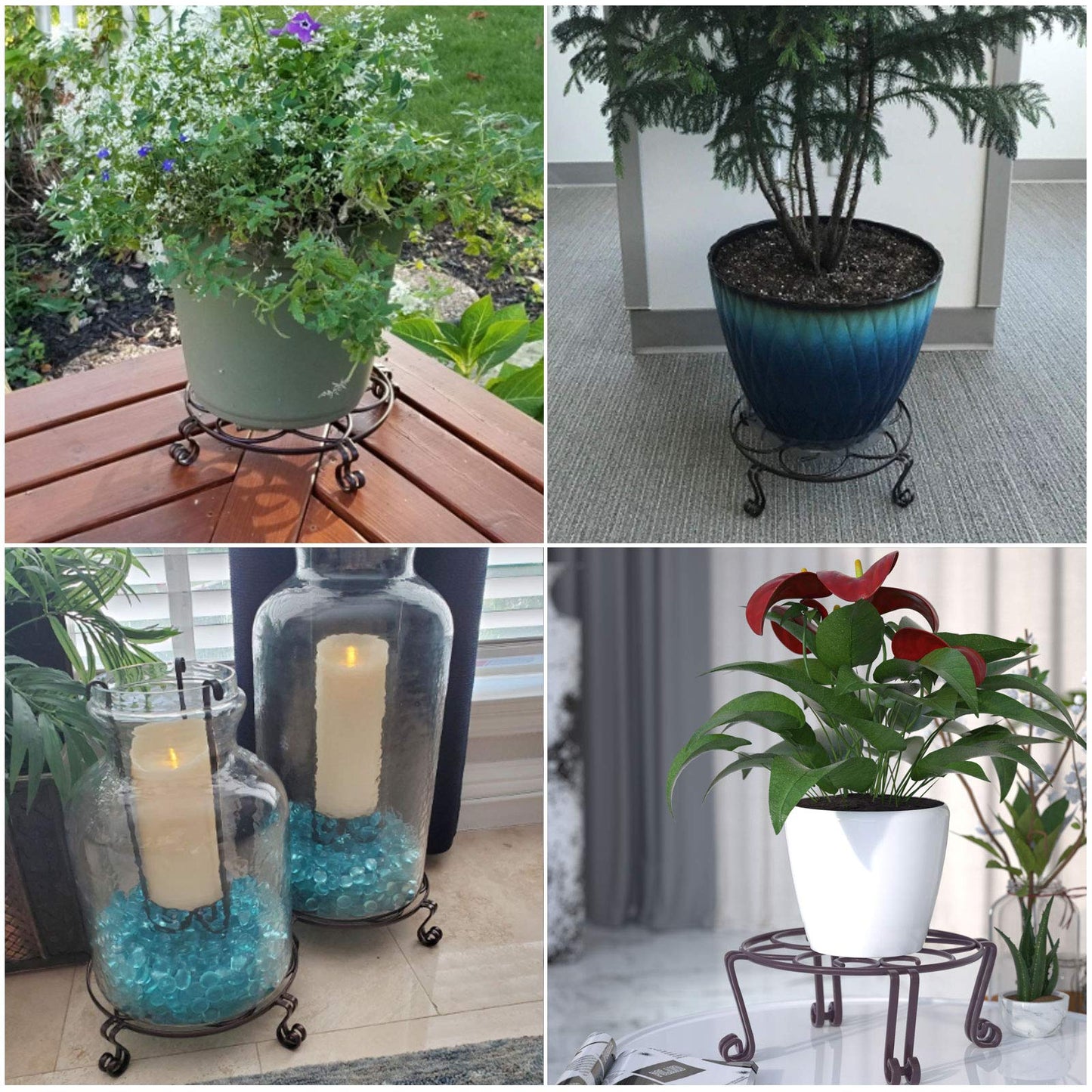 Yimobra Tall Plant Stand Outdoor, Metal Planter Stands for Indoor Plants, 11.8x6 Inches Heavy Duty Pots Holder, Garden Container Rack, Large Wrought Iron Pumpkin Stand, Bronze/Brown