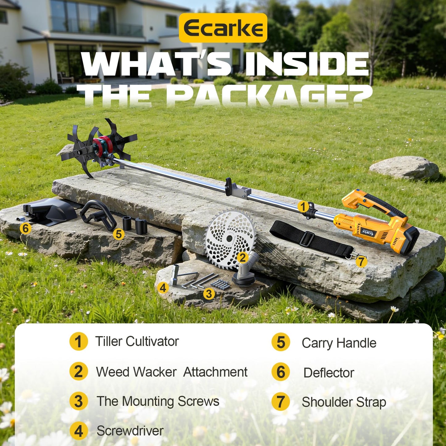 Cordless 2-in-1 Tiller Cultivator & Weed Wacker Compatible with Dewalt 20V Battery (Tool Only), 500RPM Electric Garden Tiller String Trimmer, 9" Tilling Width 9.4" Depth for Soil Lawn Cultivation