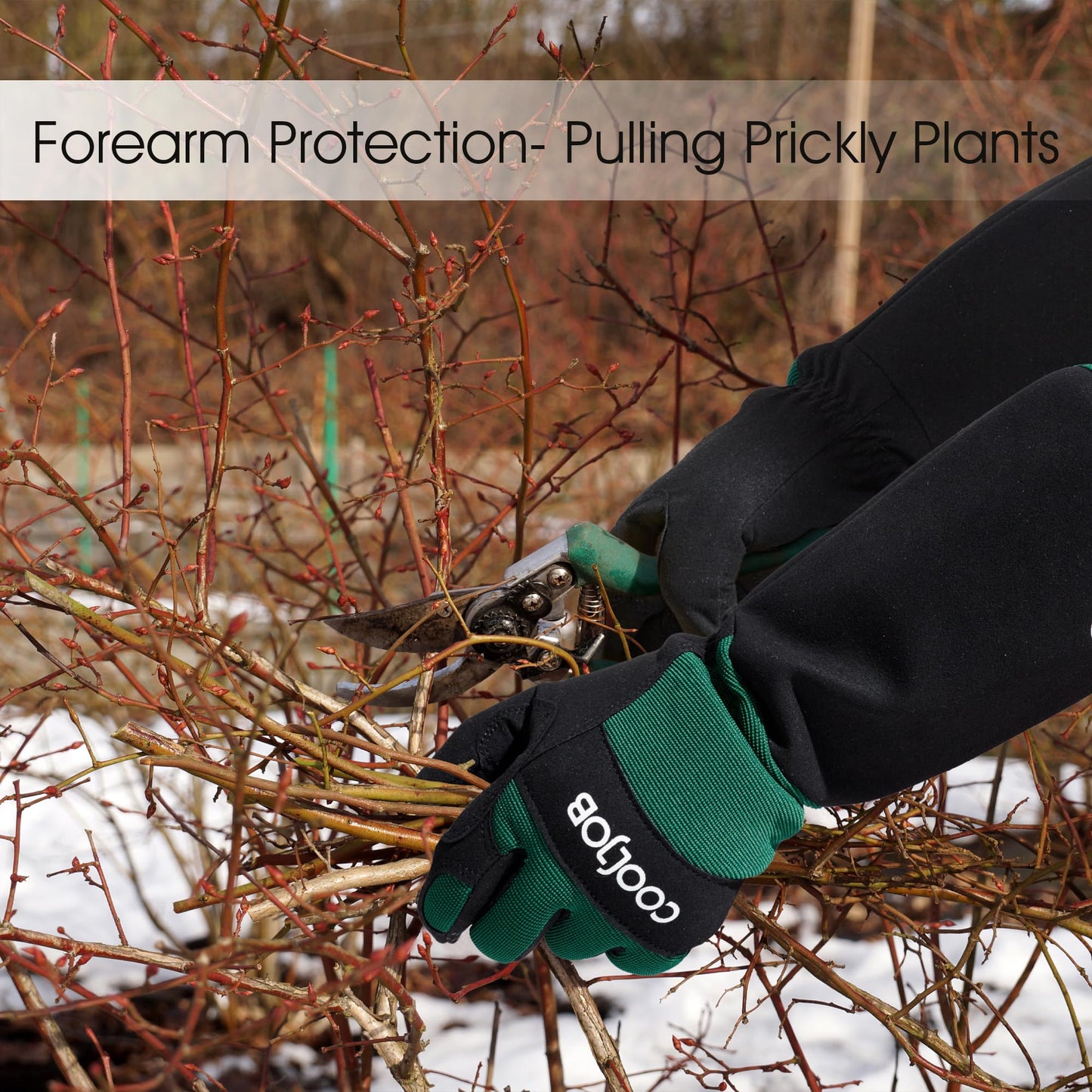 COOLJOB Thorn Proof Rose Pruning Garden Gloves for Men, Long Sleeve Padded Yard Work for Bush, Blackberry, Cactus, Heavy Duty/Puncture Resistant/Machine Washable, Medium, Green