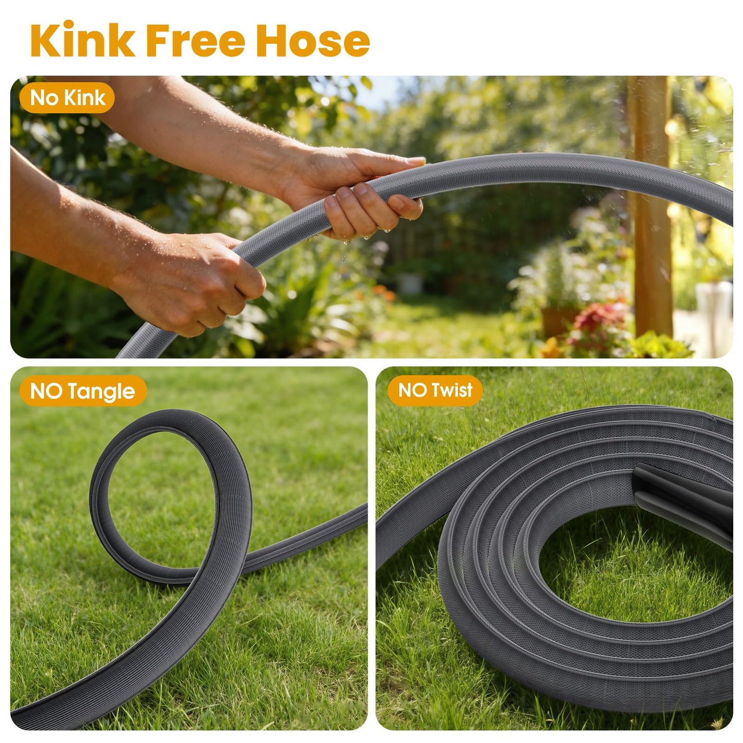 GUKOK Garden Hose 75 FT, Non-Expanding Water Hose, Ultra-Light & Flexible, Burst-Resistant, Kink-Free, High-Pressure Garden Hose All-Weather Use for Lawns, Gardens, and Outdoor Cleaning