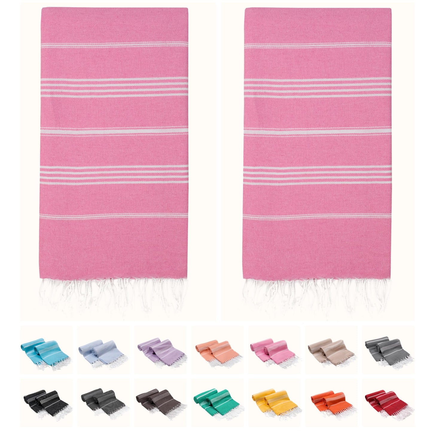 PARK&OZ Turkish Beach Towels 2-Pack – Oversized 100% Cotton Quick-Dry, Sand-Free& Ultra-Absorbent Blanket 72"x40" –Lightweight Travel Towels for Beach, Pool, Spa, Gym, Camping & Home (Pink)