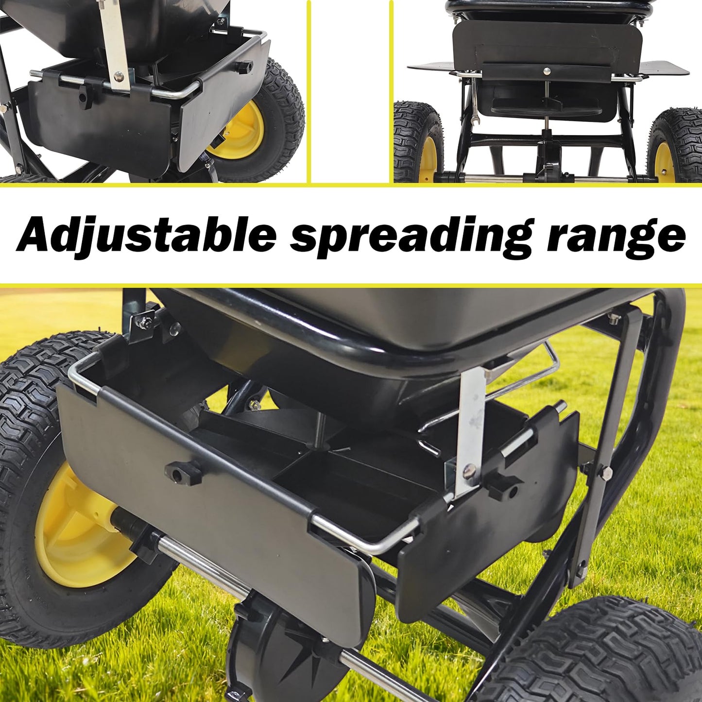 EAGWON Salt Spreader, Walk-Behind Push Broadcast Spreader - Commercial All Season, 100lb Capacity, 13in All-Terrain Pneumatic Tires, Grate/Cover/Enclosed Gearbox, for Seed/Fertilizer/Salt/Snow Melt