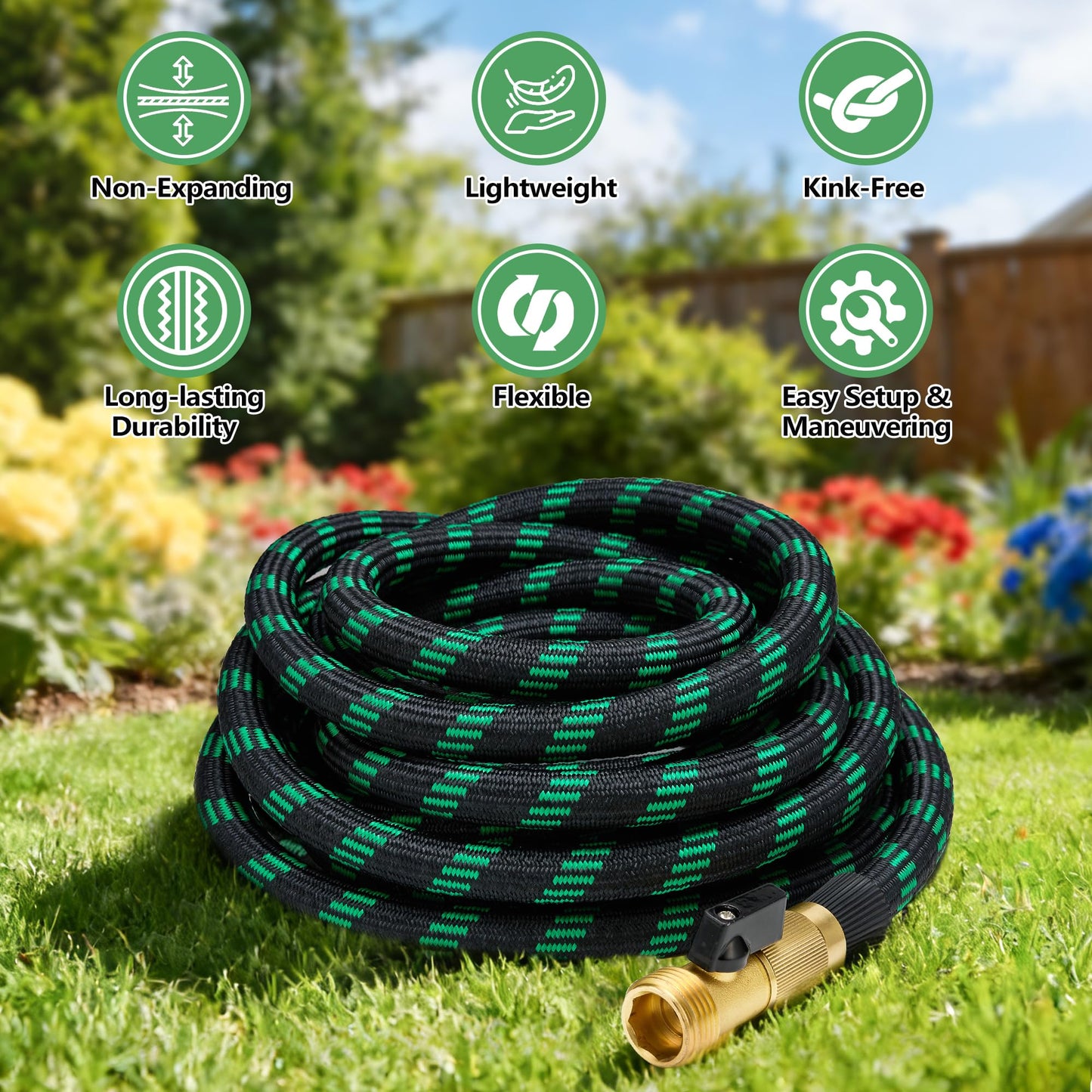 100 FT Non-Expanding Garden Hose, 2026 New Upgrated Non-Expandable Garden Water Hose - Ultra-Light & Flexible Burst-Resistant, Kink-Free Garden Hoses, All-Weather Use for Lawns, Gardens,Outdoor