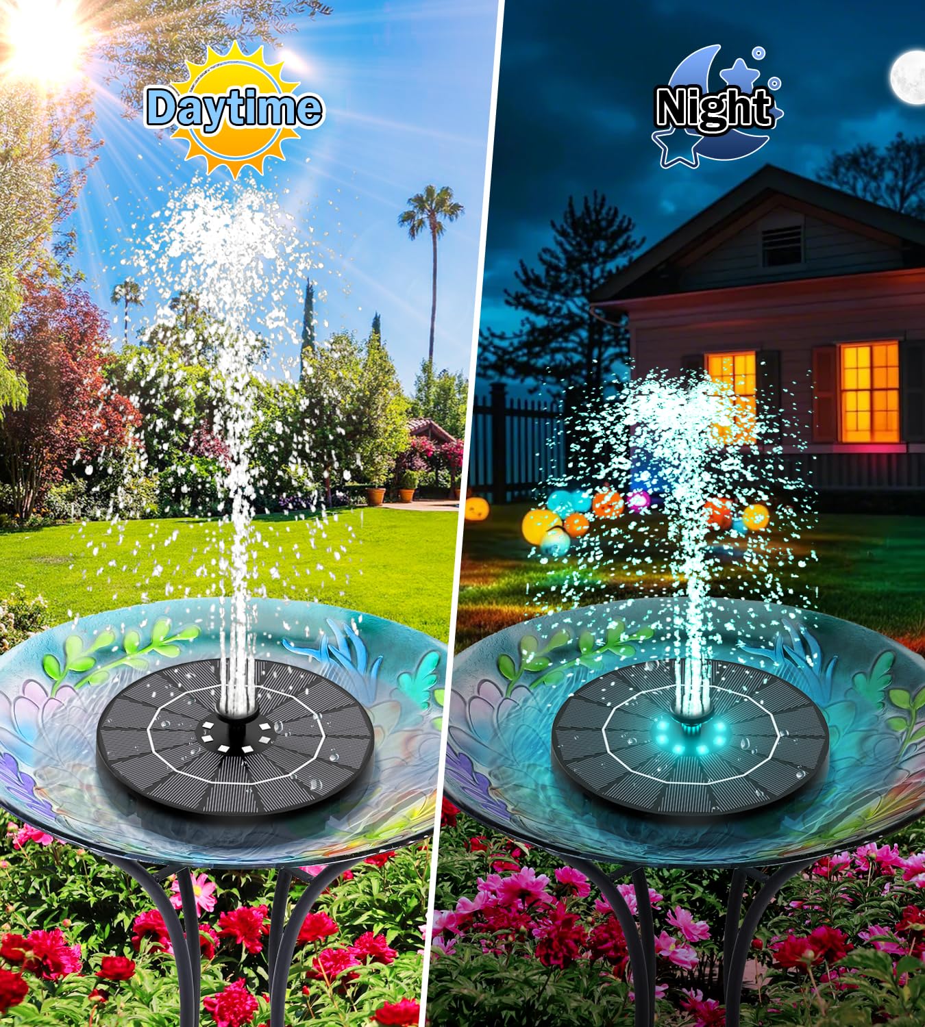 SZMP Solar Water Fountain, 2026 Upgrade 3.5W Solar Bird Bath Fountain Pump with Color LED Lights, 7 Nozzles & 4 Fixed Rods for Garden, Patio, Pond, Pool, Fish Tank, Outdoor Water Feature