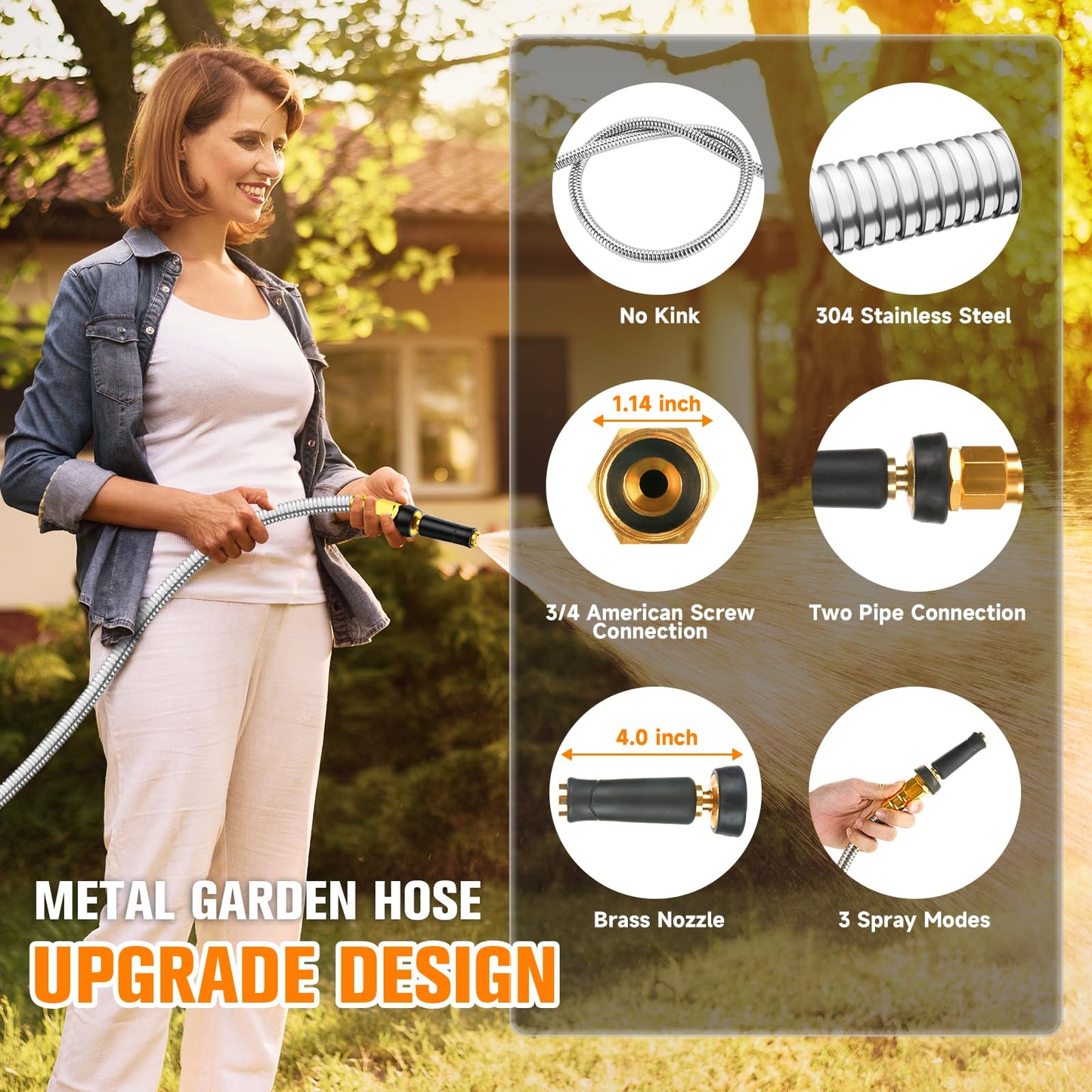 Rosy Earth Garden Hose 100 FT, Heavy Duty 304 Stainless Steel Flexible Water Hose, No-Kink, No Bite, Expandable Water Hose for Yard, RV, Car