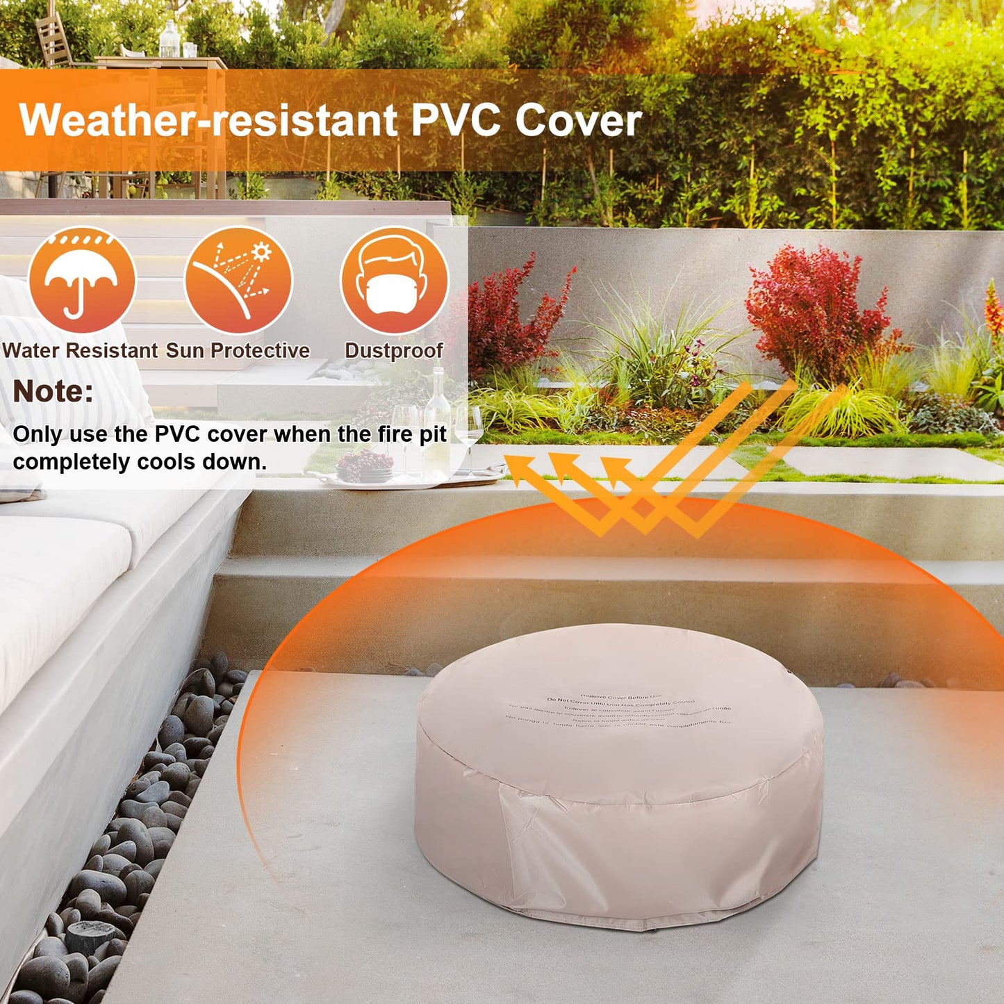DORTALA Round Propane Outdoor Fire Pit, 28 Inch 40,000 BTU Stone Propane Fire Pit w/Lava Rocks, PVC Cover, ETL Certified, Smokeless Gas Fire Pits for Outside Patio Garden Camping Backyard (Brown)