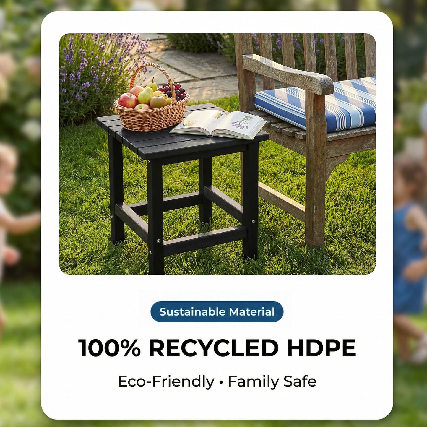 PASAMIC Adirondack Square Outdoor Side Table, HDPE Small Outdoor Table, Patio End Table for Patio, Pool, Backyard, Weather-Resistant, Easy Maintenance (Jet Black)