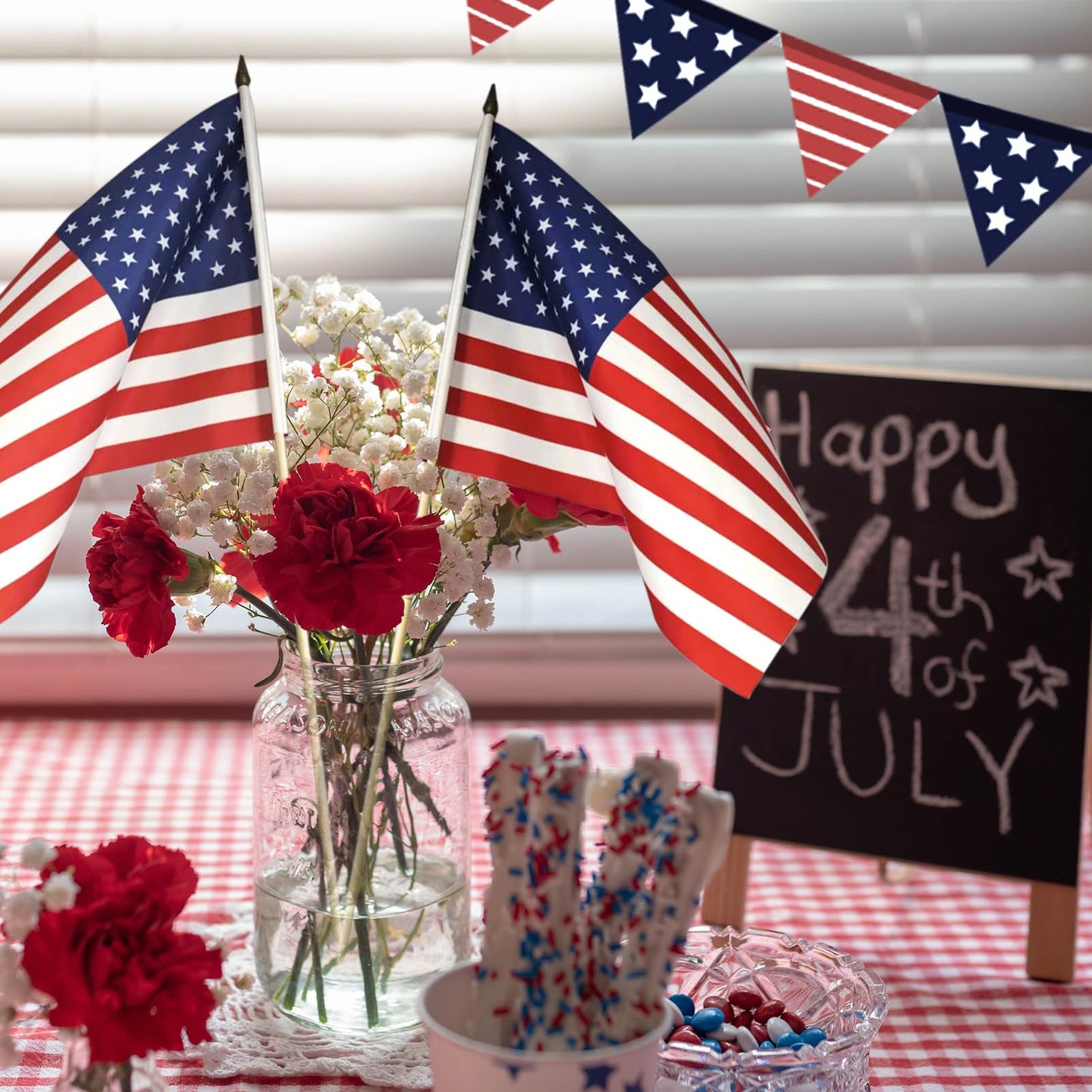 12x18 Inch American Flags on Stick - Patriotic American Flags for Outside, USA Stick Flag Perfect for Independence Day, Memorial Day, 4th of July Decorations (50)