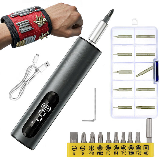 Professional Electric Screwdriver Set with Magnetic Wristband-Multi-Size Mini Precision Magnetic Bits, Quick Screw Removal, Repair Tool Kit for Phone, Camera, Watch, Glasses & Electronics (grey)