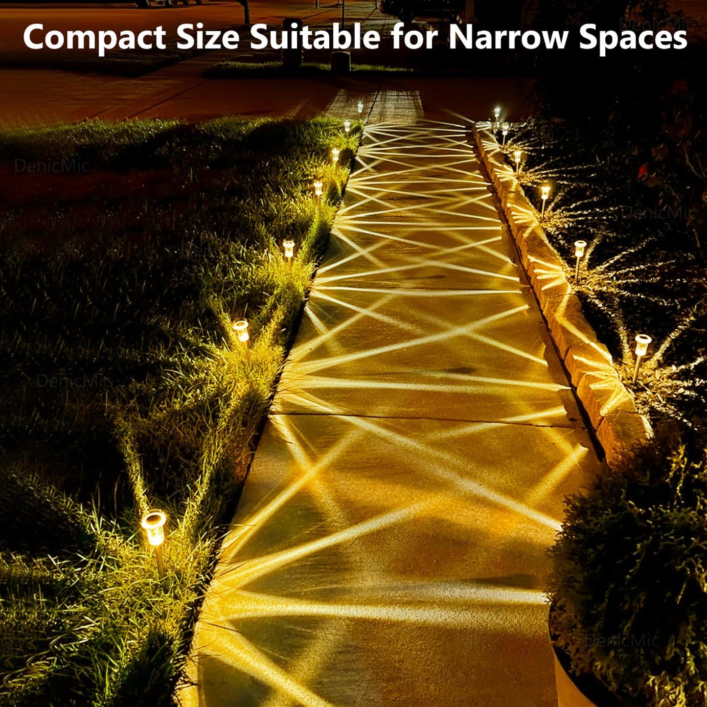 DenicMic Solar Lights Outdoor 10 Pack Waterproof 3000K Warm White LED Stainless Steel Stake Outside Lights for Yard Pathway Garden Driveway Walkway Landscape Path Lighting