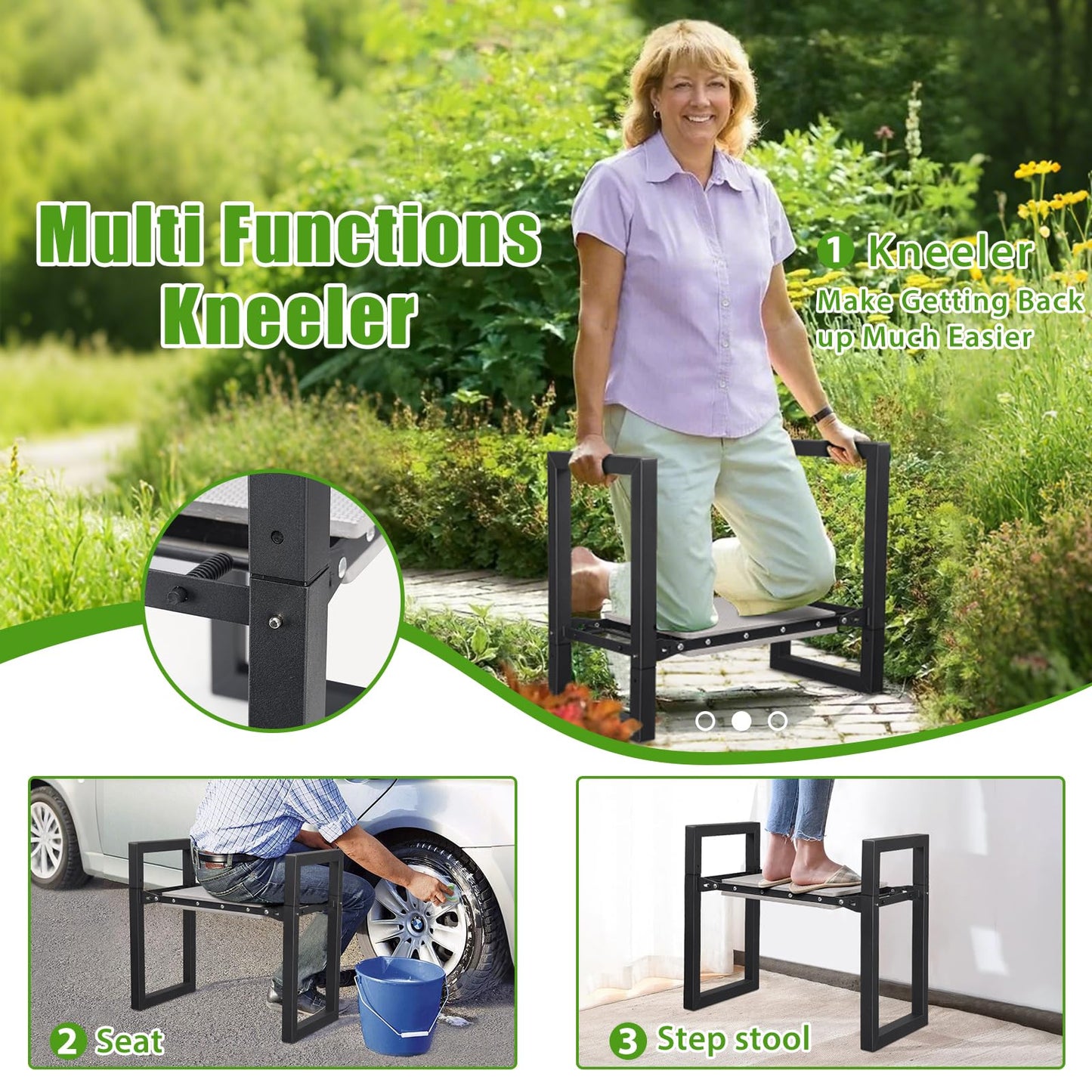 Garden Kneeler and Seat, 12.7" Wide Folding Heavy Duty Gardening Bench with Handles for Kneeling and Seat, Multifunctional Kneeler Stool for Women Seniors,Relieve Knee Back Pain,Gardening Tools Gifts