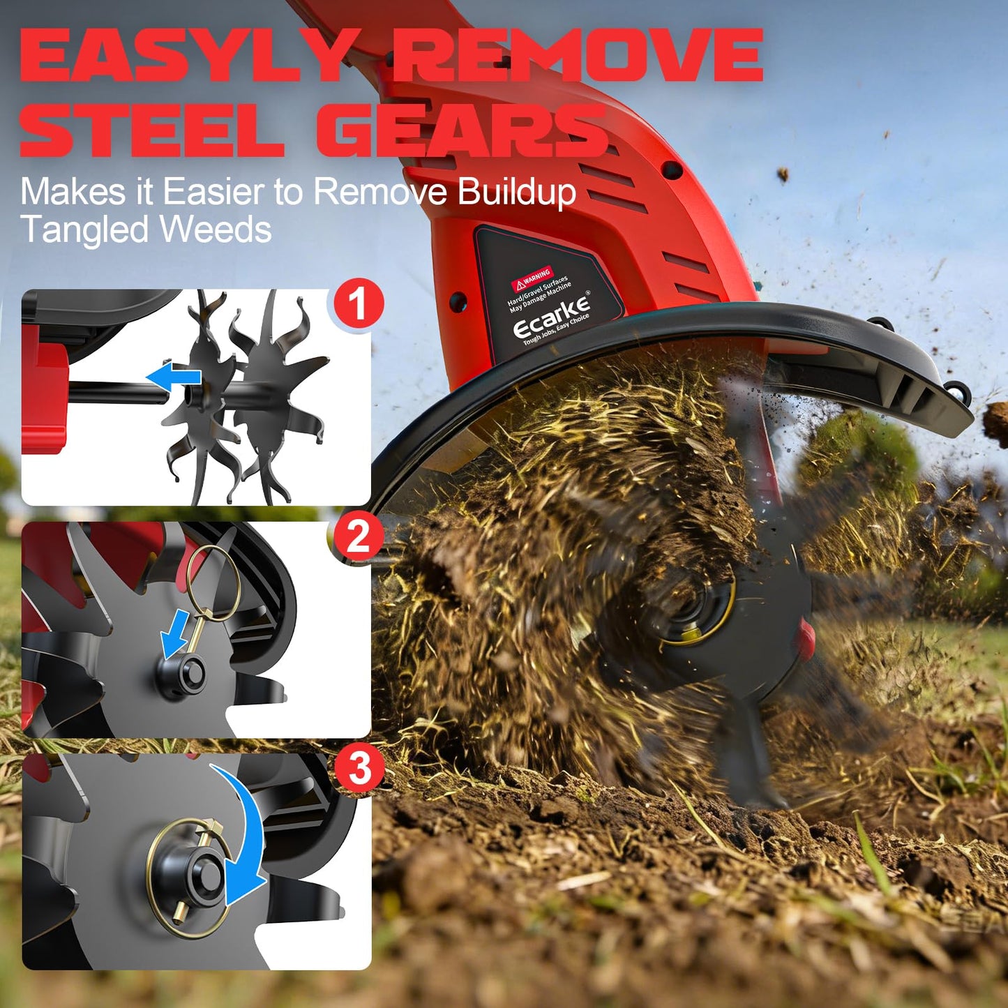 Cordless Tiller Cultivator Compatible with Milwaukee 18V Battery(Tool Only), 450RPM Electric Tiller for Gardening, 9"x6.3" Tilling, 48 Reinforced Steel Tines Rototiller for Lawn/Soil Cultivation