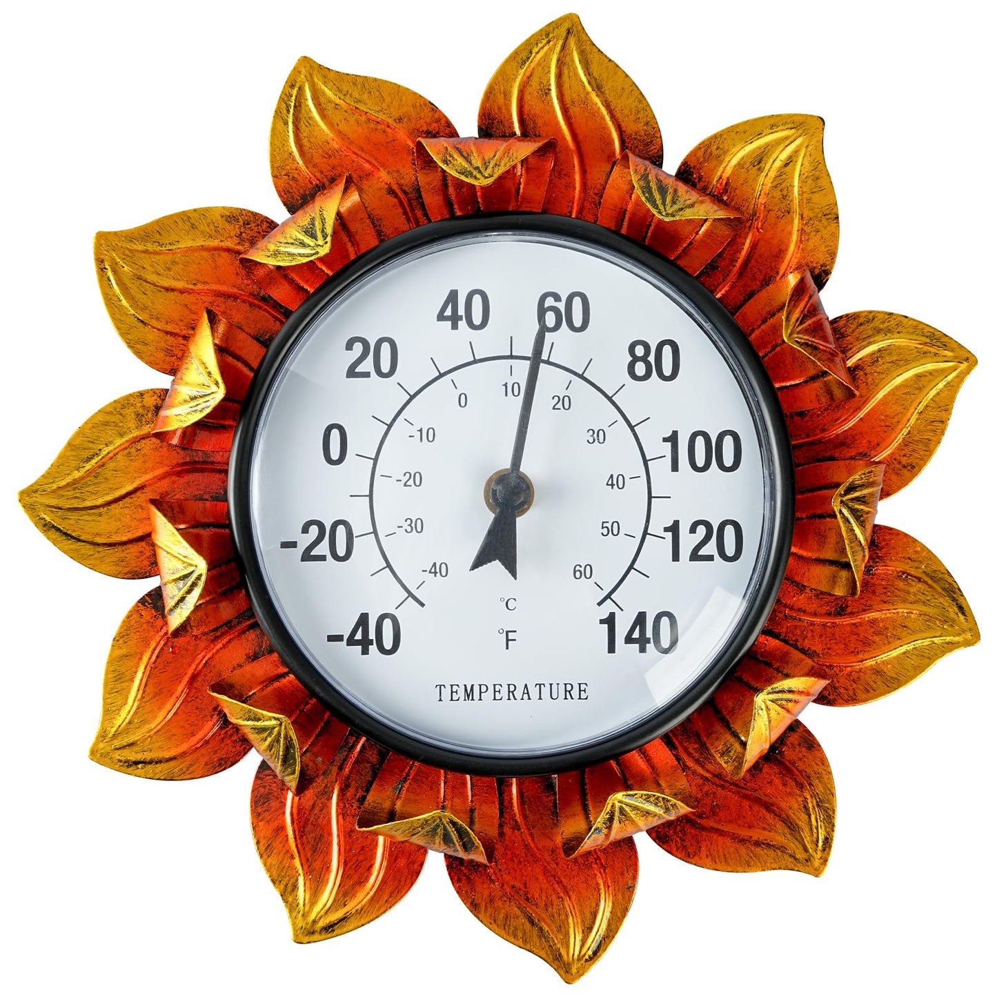 Jusimux Sunflower Wall-Mounted Outdoor Thermometers, 11 Inch Indoor Outdoor Thermometer Decorative for Patio, Living Room,Wine Cellar, Garden Home Decor, No Batteries Required