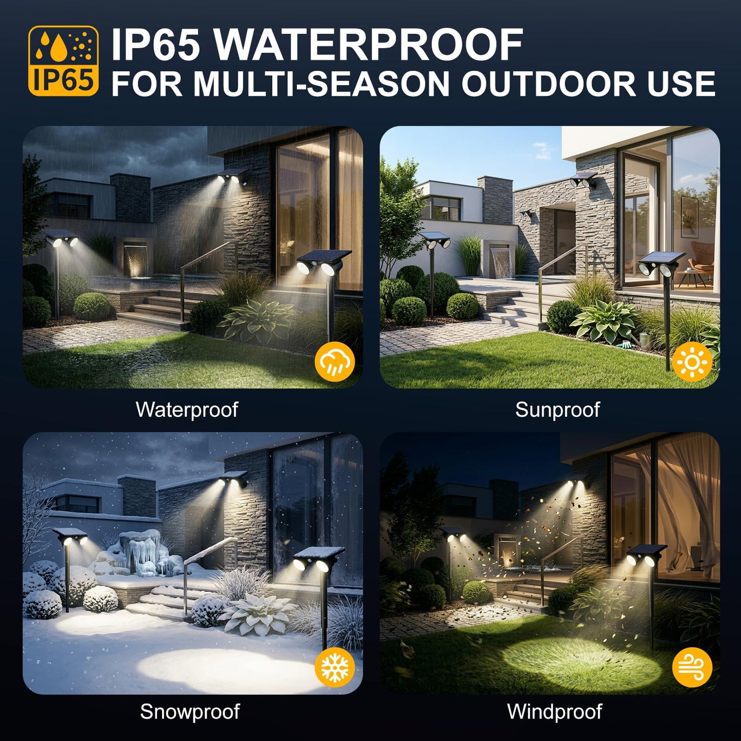 POOWUUDT Large Solar Spot Lights Outdoor Motion Sensor 4 Pack,2 Modes Waterproof Landscape Lighting for Yard Garden Pathway,2-in-1 Wall&Spot LED Lights with 360° Adjustable Dual Heads(Cool White)