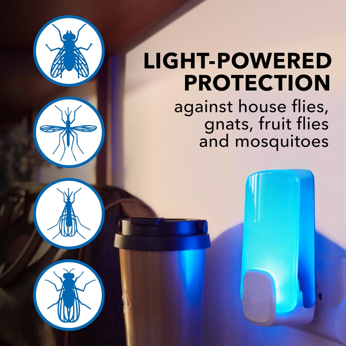 Raid Essentials Flying Insect Light Trap Starter Kit, 1 Plug-in Device + 1 Cartridge, Featuring Light Powered Attraction