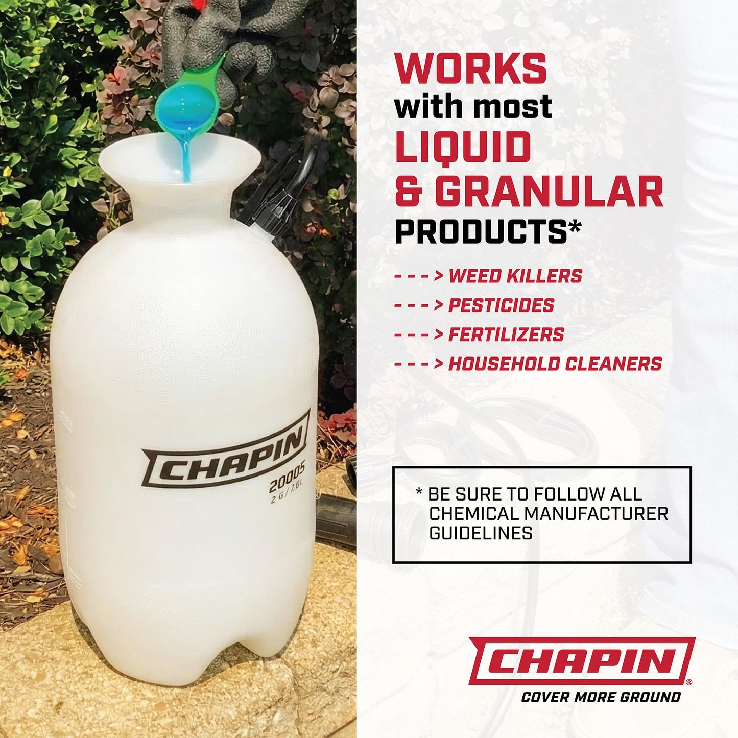 Chapin 20024 Pump Sprayer, 2‑Gallon, Lawn & Garden, Translucent Poly Tank, Funnel‑Top, SureSpray, Adjustable Cone Nozzle & 34" Hose for Fertilizer, Weed & Pest Application, Pack of 2