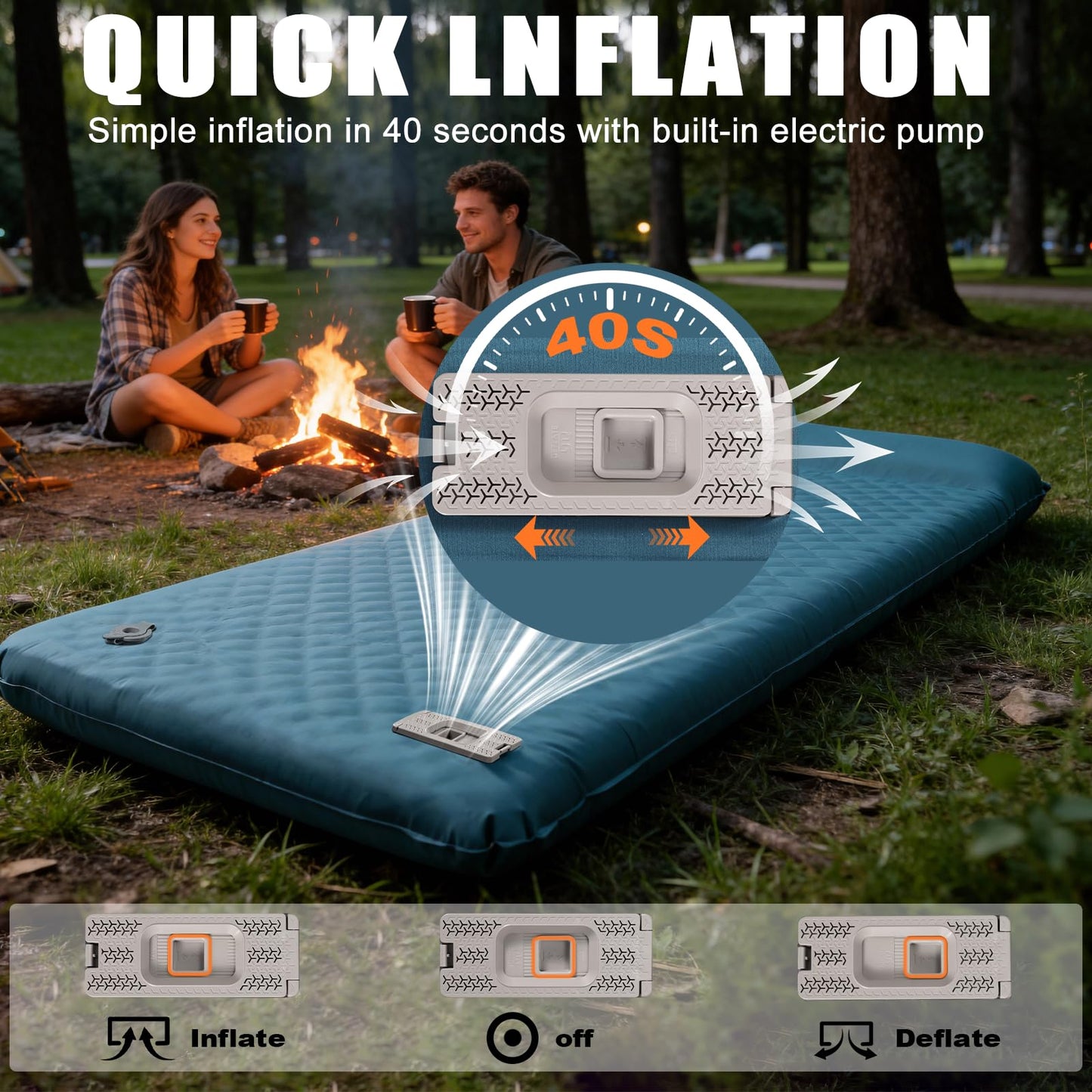 Self Inflating Sleeping Pad for Camping with Electric Pump, 3.15" Ultra-Thick Memory Foam Mattress with Built-in Pillow, 4-Season Portable Camping Mattress,Must-Have Gear for Travel,Tent & Car Camping