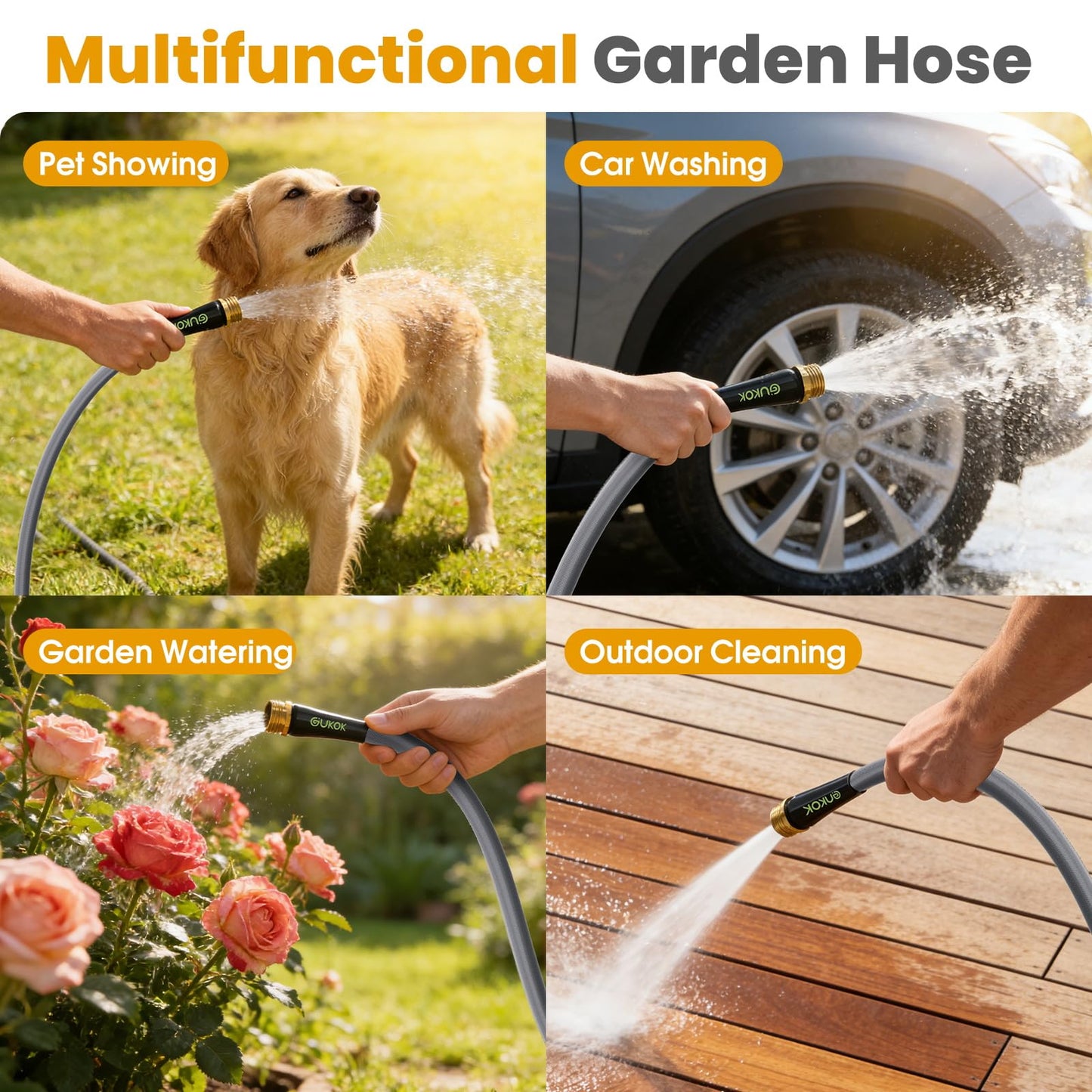 GUKOK Garden Hose 75 FT, Non-Expanding Water Hose, Ultra-Light & Flexible, Burst-Resistant, Kink-Free, High-Pressure Garden Hose All-Weather Use for Lawns, Gardens, and Outdoor Cleaning