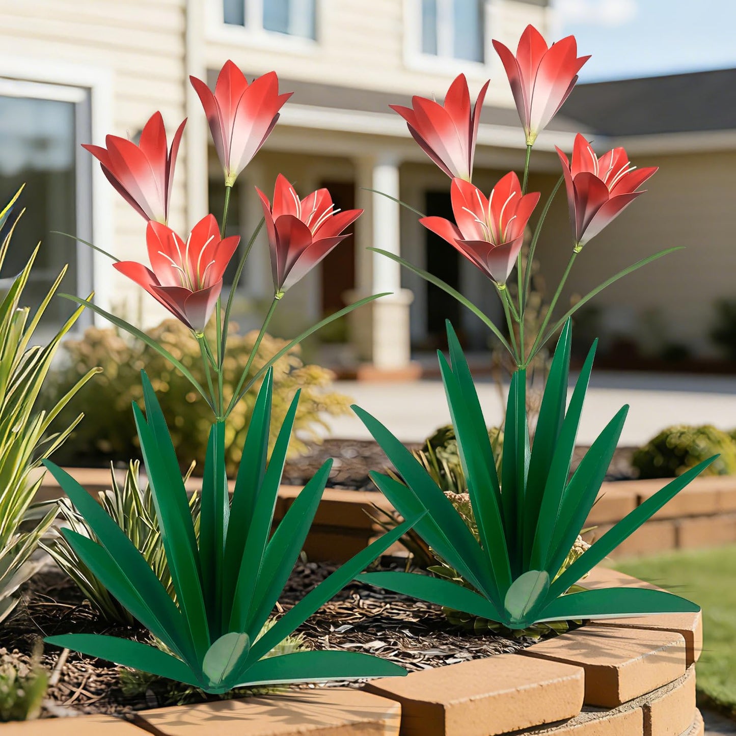 TOMBABY 32.28 Inch Metal Agave Plant Outdoor Decoration Lily Mexican Yard Art Garden Gift Home Decor Hand Painted Metal Agave Garden Yard Statue (1, Green)