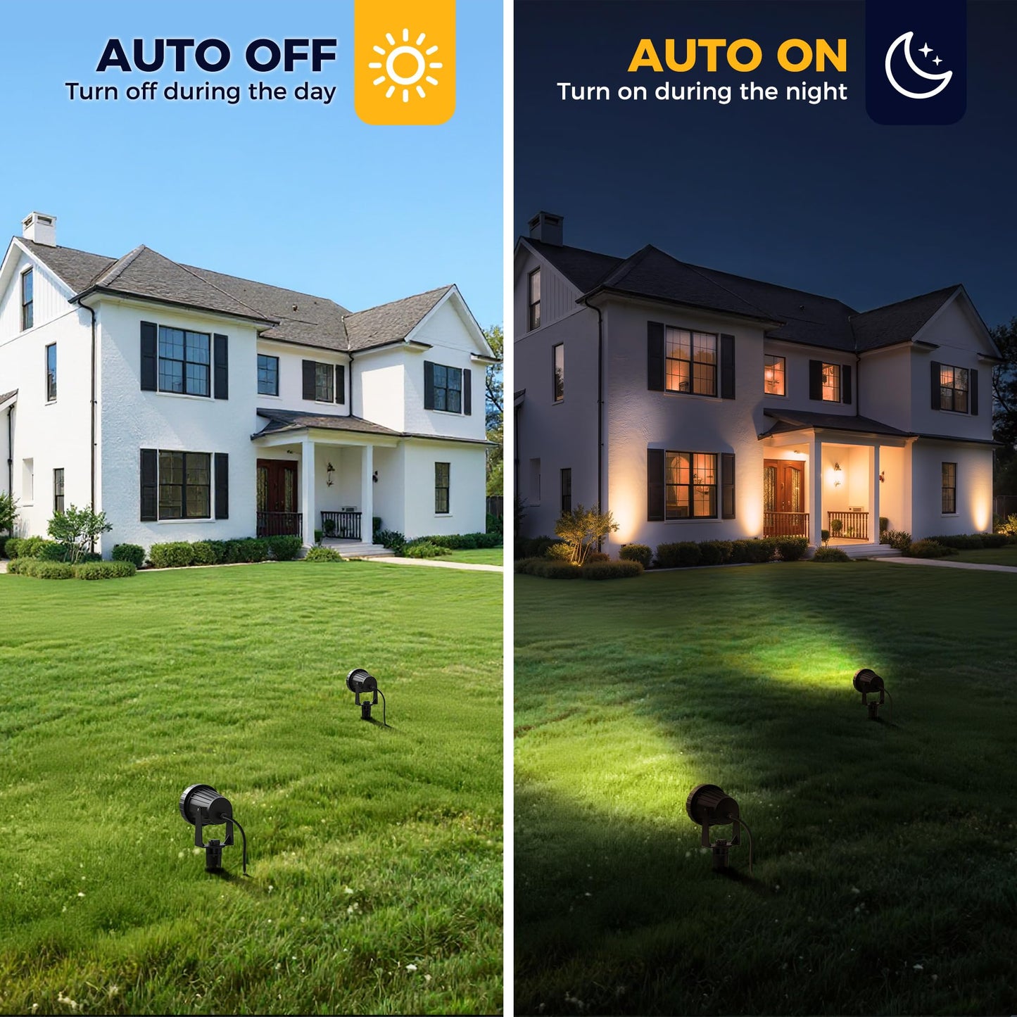 L LOHAS LED 12W Dusk to Dawn Outdoor Lighting, Auto On/Off 3000K Landscape Outdoor Spotlight, IP66 Waterproof Plug in Spot Lights for Yard, Garden, House, Pathway, Plant(4 Pack)