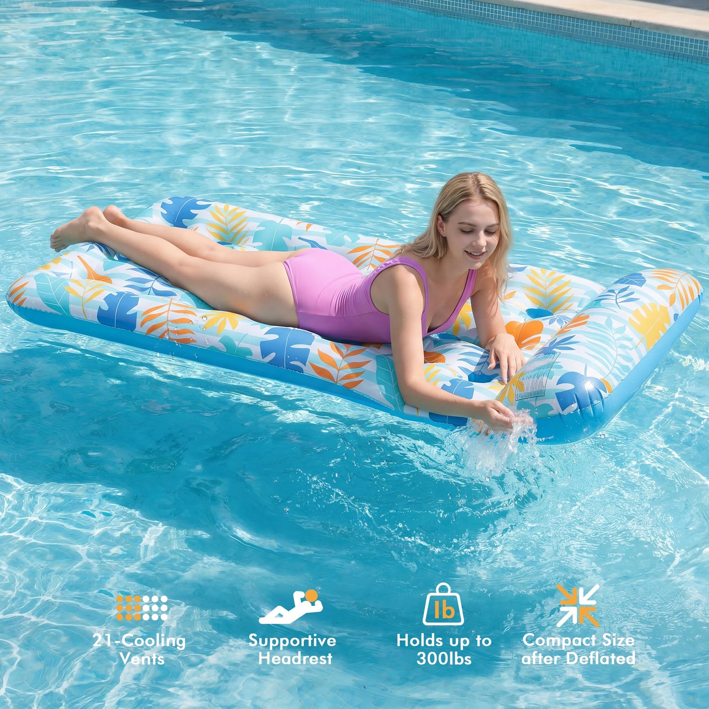 Stonful 2 Pack Inflatable Pool Float Mat, Giant Pool Floats Adult Size with Headrest, Lake Float Raft Water Lounger, Multi-Purpose Swimming Pool Floats for Pool Party, Summertime Beach, Outdoor