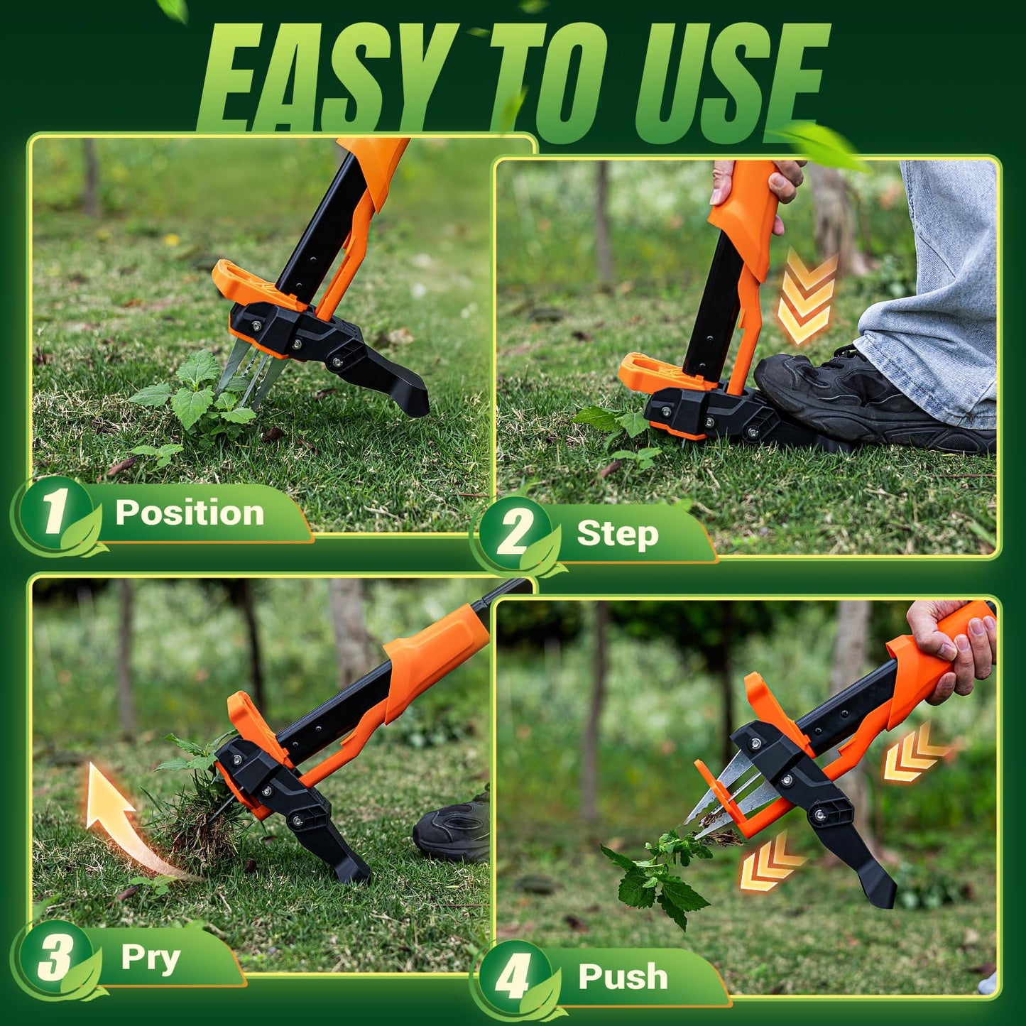 Crywag Weed Puller Tool - Stand Up Weed Puller with 4-Claw Steel Head, 39"-46" Retractable Handle & Easy-Eject Mechanism for Dandelions, Clover & More, No Bending or Kneeling