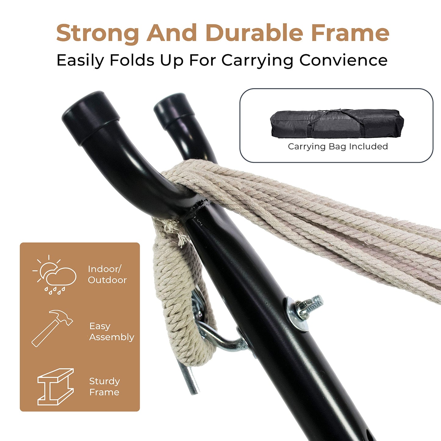 Backyard Expressions Double Camping Hammock with Steel Stand & Carrying Bag, Adjustable Height, Ultra Soft Cotton Blend, 550 lb Capacity, Indoor & Outdoor Portable Hammock