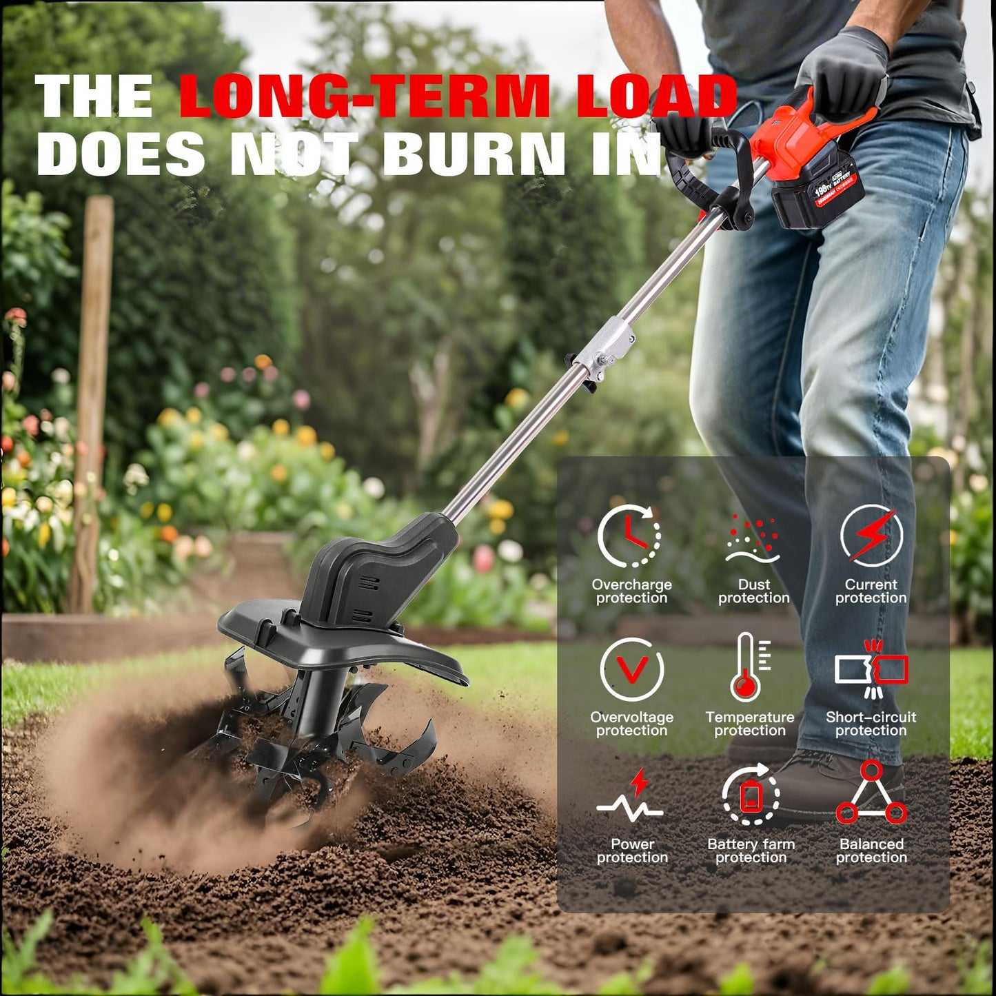 Cordless 2-in-1 Tiller & Weed Whacker Combo, 800W Brushless Motor, 12"x9" Rototiller, 8" Trimmer, 2x21v 6.0Ah Battery, Electric Weed Eater & Garden Tiller, Perfect for Lawn Care & Gardening Tools