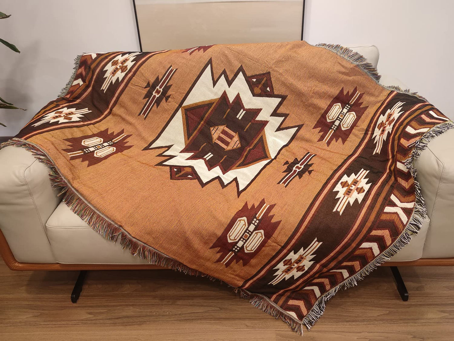 CCHYF Aztec Throw Blanket Native American Blanket Southwestern Boho Decor Reversible Woven Tassels Mexican Blankets and Throws for Couch Bed Chair Wall Tapestry Livingroom Outdoor Beach Brown 51"x63"