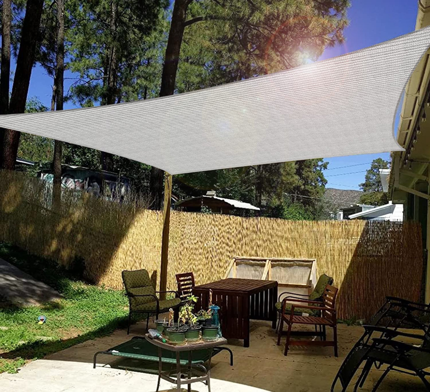 Windscreen4less 8' x 8' Sun Shade Sail Rectangle Outdoor Canopy Cover UV Block for Backyard Porch Pergola Deck Garden Patio (Gray)