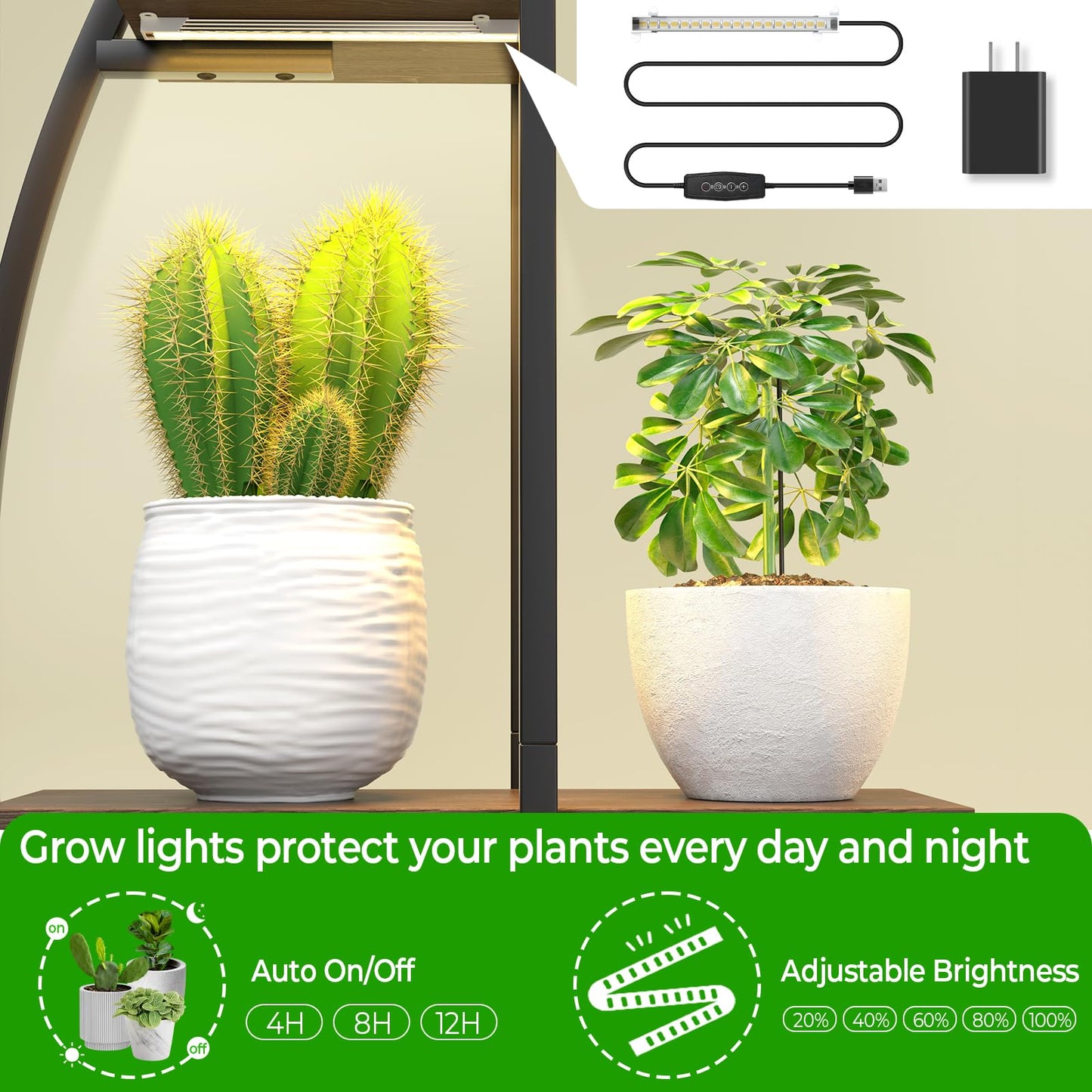 BLAZPATH Plant Stand Shelf Indoor with 6 Grow Light, 7 Tiered 65" Tall Black Large Half Moon Lighted Plant Rack Holder, 2 Pack Big High Circular Arch Multi Herb Stand with Built in LED Grow Light Set