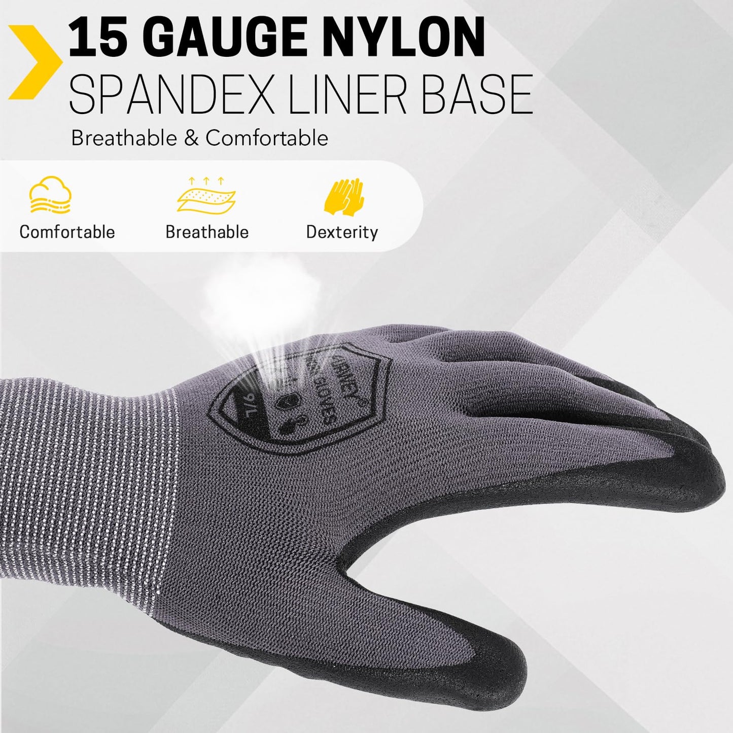 FURWEY Safety Work Gloves,16 Pairs Micro-Foam Nitrile Coated Glove for Men and Women, Touchscreen, Ideal for Warehouse Package Handling，Construction, Gardening, Medium
