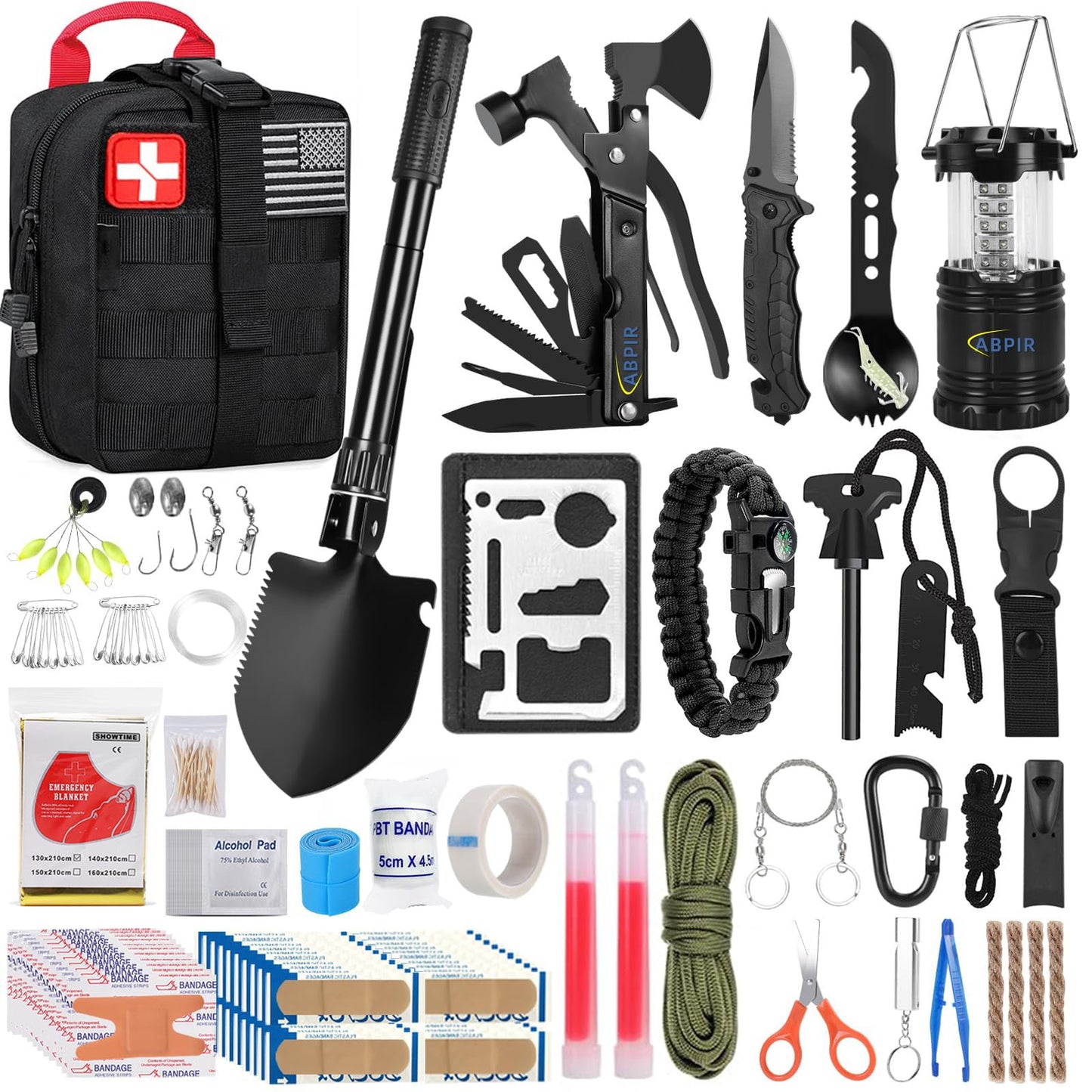 ABPIR 170 PCS Survival Kits, Survival First Aid Kit with Essential Survival Gear Emergency Medical Supplies for Hiking Camping Backpacking Outdoor Adventure, Gifts for Him Dad Men Christmas