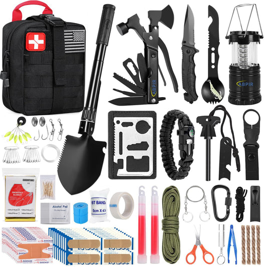 ABPIR 170 PCS Survival Kits, Survival First Aid Kit with Essential Survival Gear Emergency Medical Supplies for Hiking Camping Backpacking Outdoor Adventure, Gifts for Him Dad Men Christmas