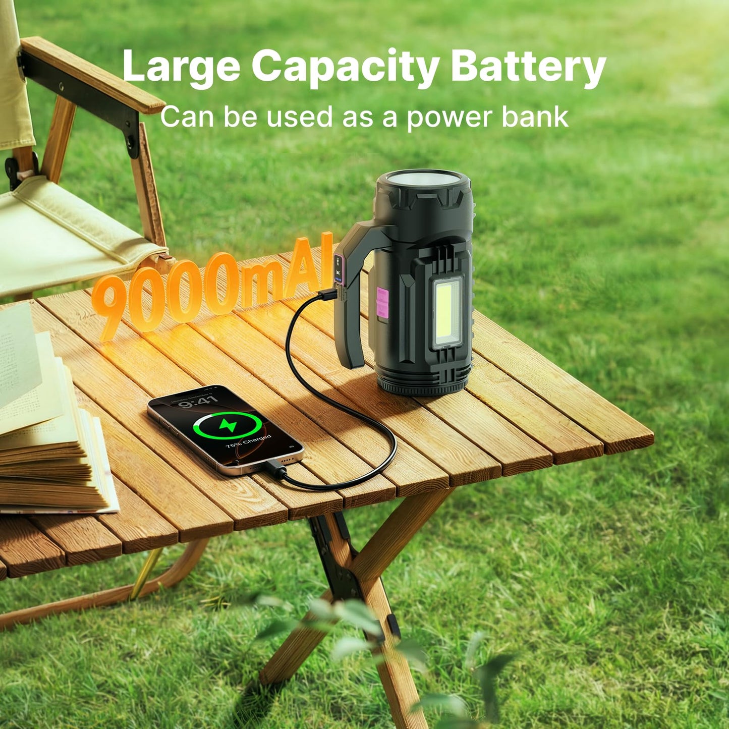OGERY Rechargeable Flashlight, Multi-Tool Camping Lantern with 983LM, 9000 mAh Portable LED Camping Spotlight for Camping Emergency, Outdoor Hiking, Pink/Black