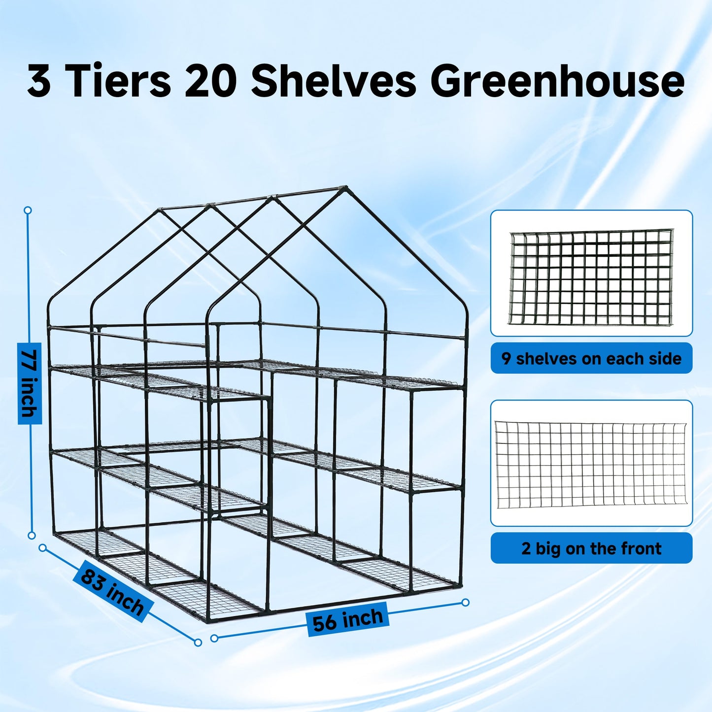 SUNGIFT Greenhouse for Outdoors, Walk-in Greenhouses 56 x 85 x 77 Inch, Portable Green House 3 Tiers 20 Shelves for Garden, Patio, Backyard, White